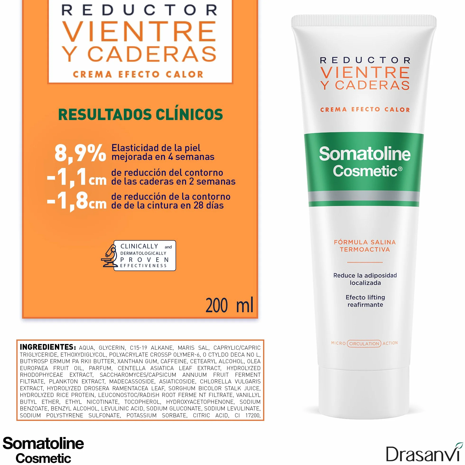 Somatoline Cosmetic Reductor Vientre y Caderas 250 ml Crema Termoactiva Efecto Calor