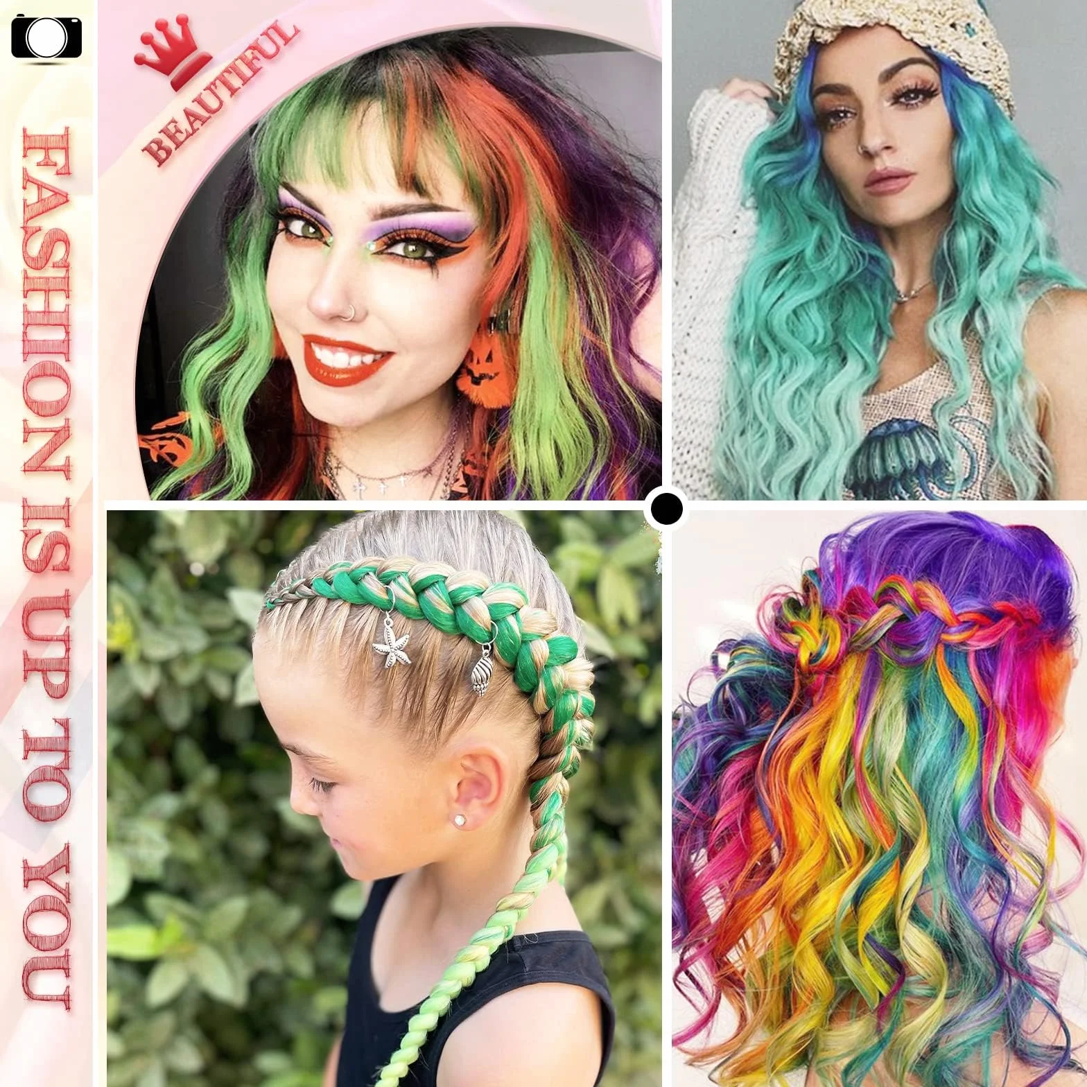 Colorido Clip en Extensiones de Cabello 22 Pulgadas Sintético Liso Cosplay Decoración