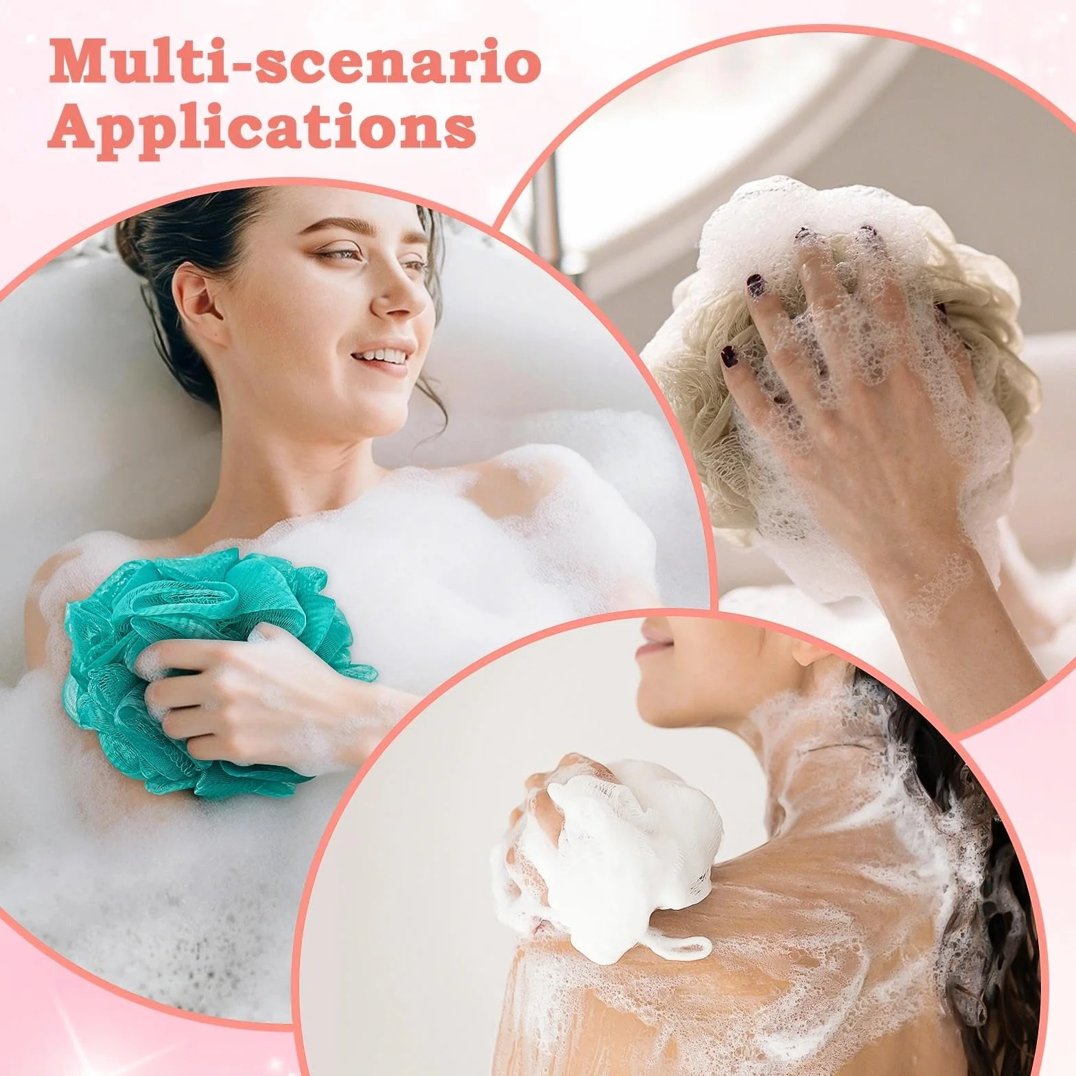 Esponja Baño 6 Piezas 40g, Shower Loofah con Correa de Muñeca, Exfoliante de Malla