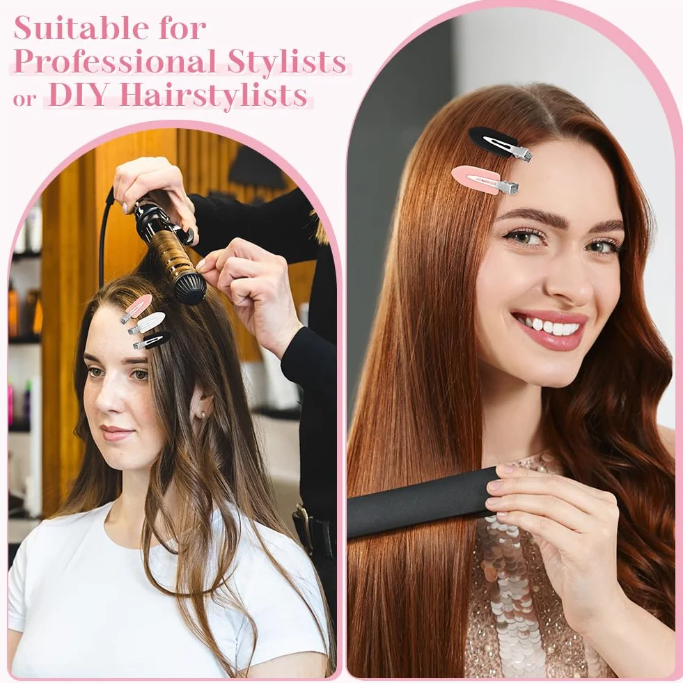 Pinzas para el Pelo sin Doblar Mujer, 9 Piezas Accesorios de Estilismo de Salón, Negro+Blanco+Rosa