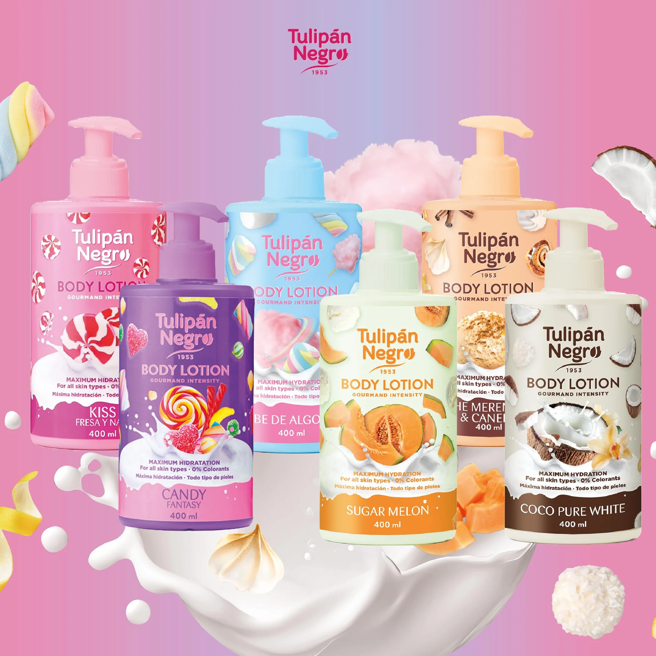 Tulipán Negro Crema Corporal Fresa y Nata 400 ml Dosificador