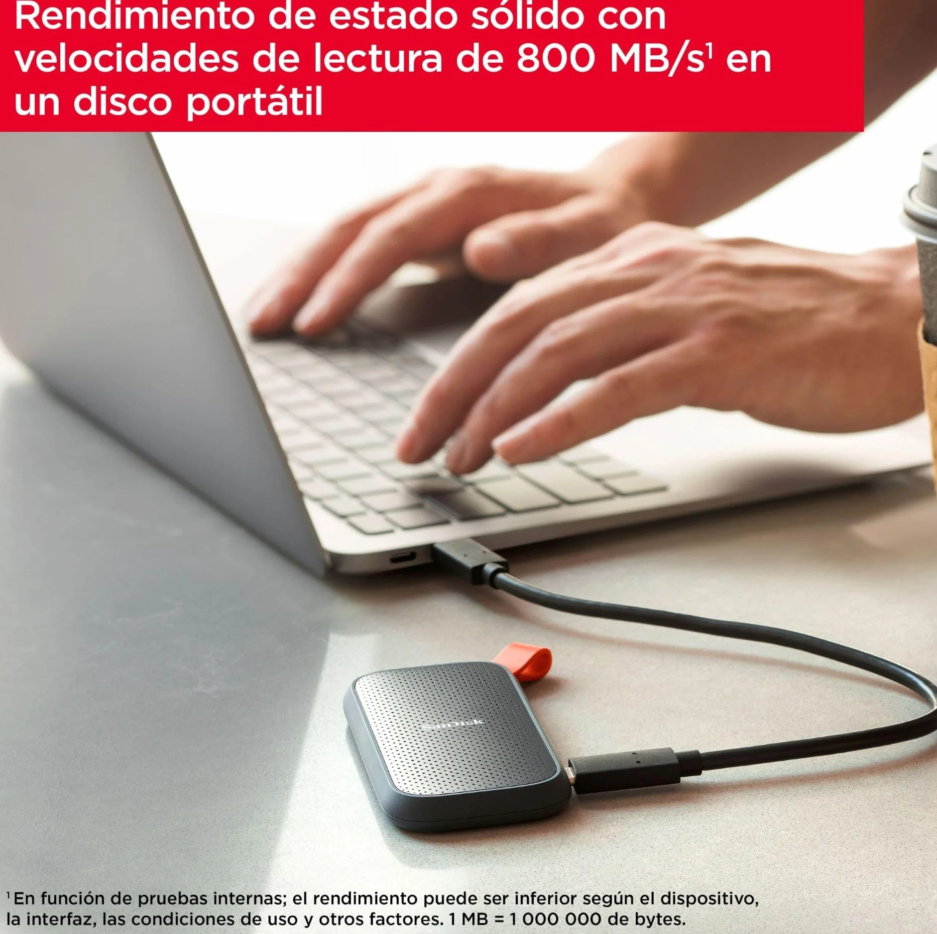 SanDisk SSD Externo Portátil 2 TB Disco Duro Externo SSD 800 MB/s Protección Contra Caídas Resistente Gancho de Goma