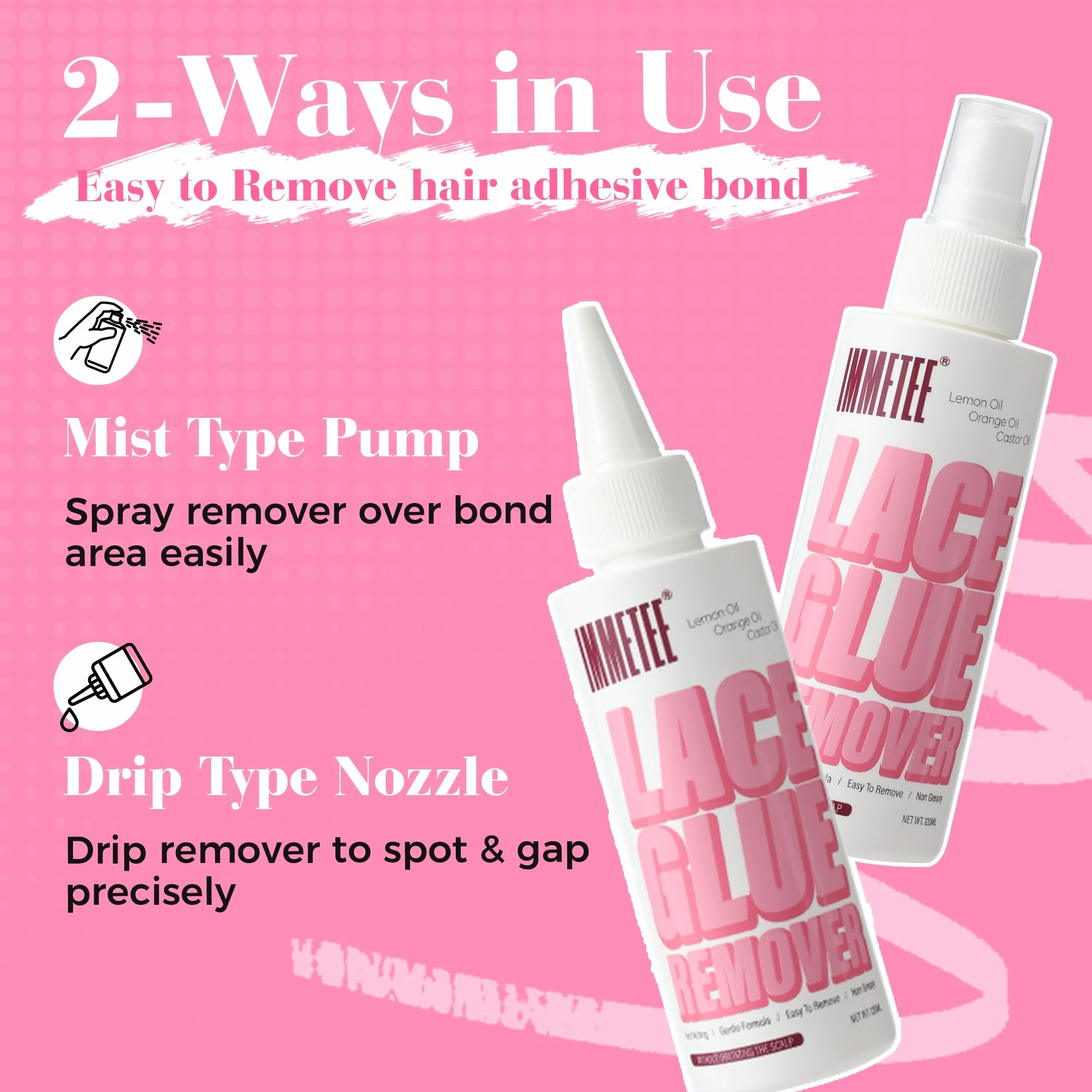 Immetee Peluca Removedor de Pegamento para Encaje Frontal 120ml Spray Eliminación Rápida