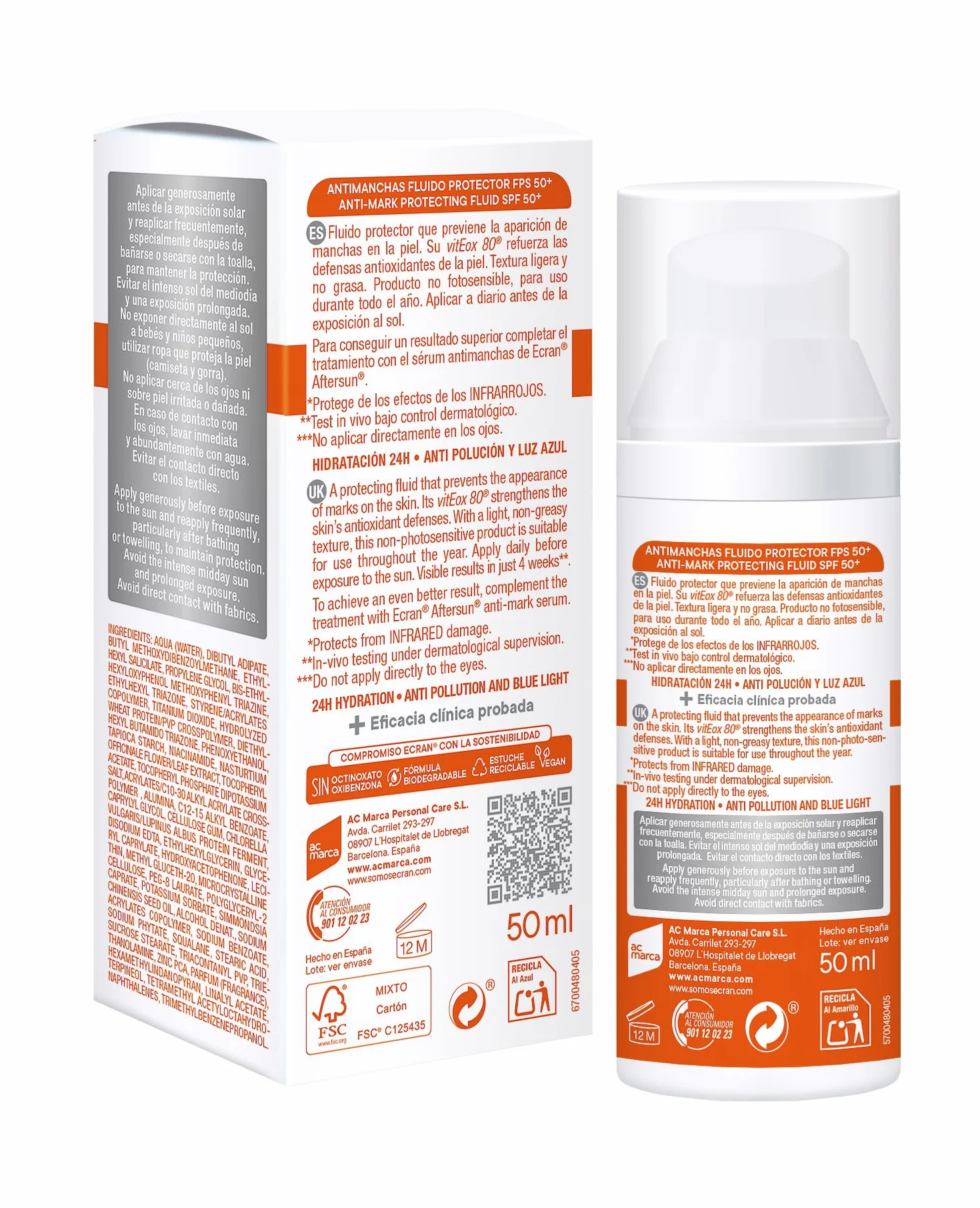 SUNNIQUE Protector Facial Antimanchas Antiarrugas SPF 50+ con Niacinamida y Ácido Hialuronico 50 ml