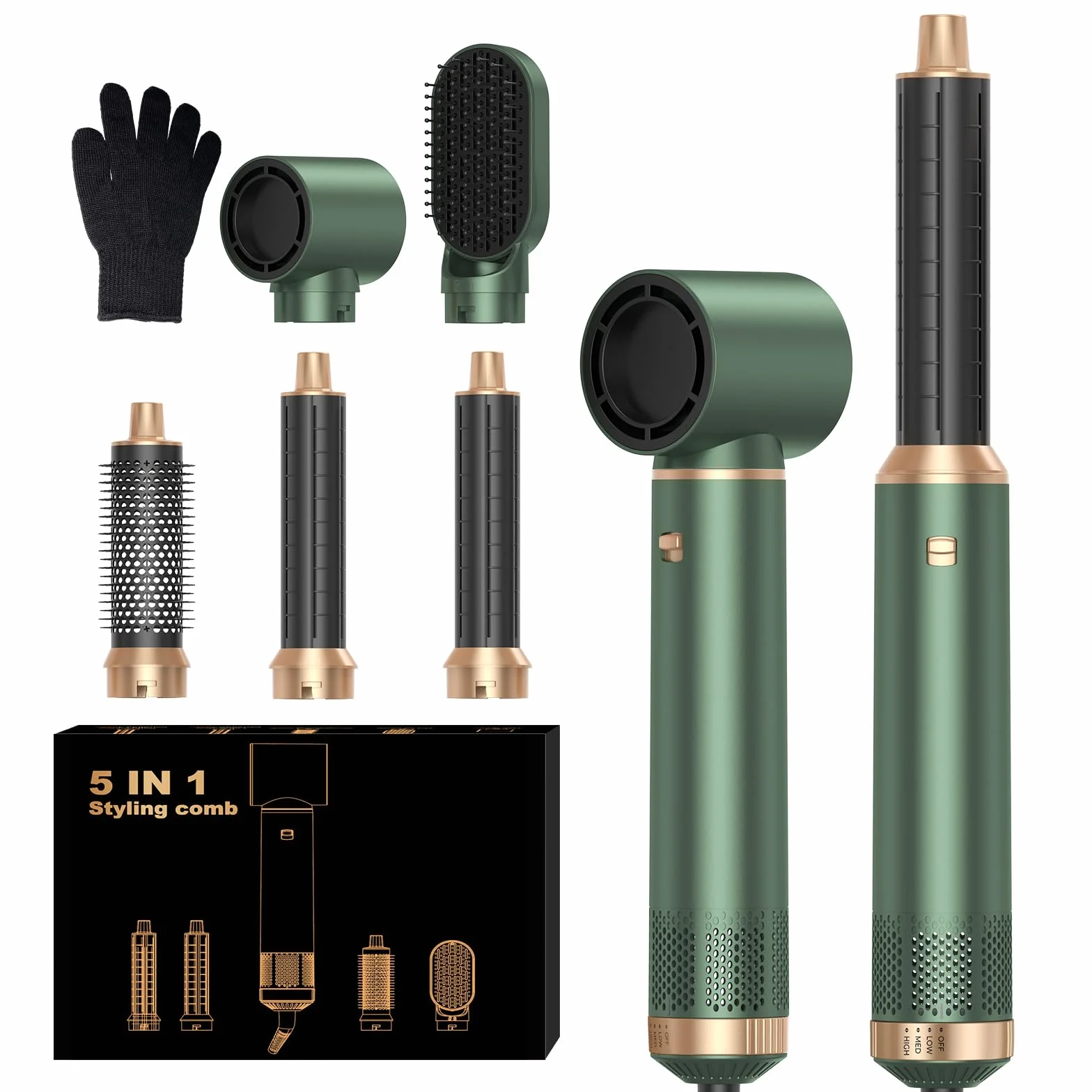 OKWRAP Secador 5 en 1 Moldeador De Pelo Cepillo De Aire Set