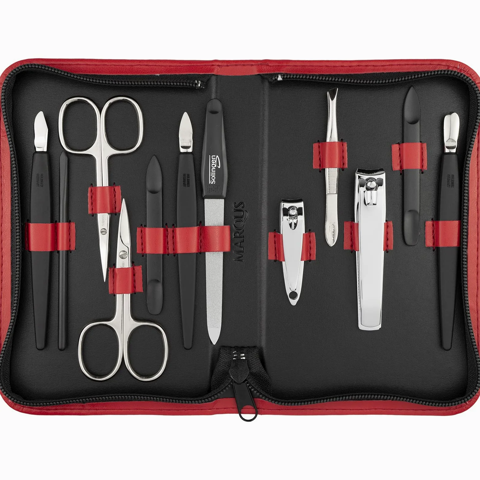 marQus Set de manicura y pedicura de 12 piezas de Solingen Alemania - Set manicura con todo lo necesario para hombre y mujer en estuche de piel sintética