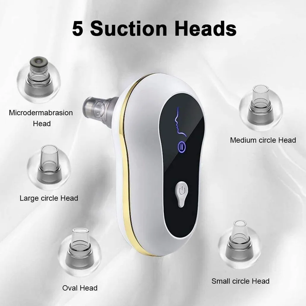 Removedor de cabezal Blackhead Poro Vacuum - Herramienta de succión del limpiador de poro facial recargable USB con la pantalla de succión LED 5 sondas de succión reemplazables para toda la piel