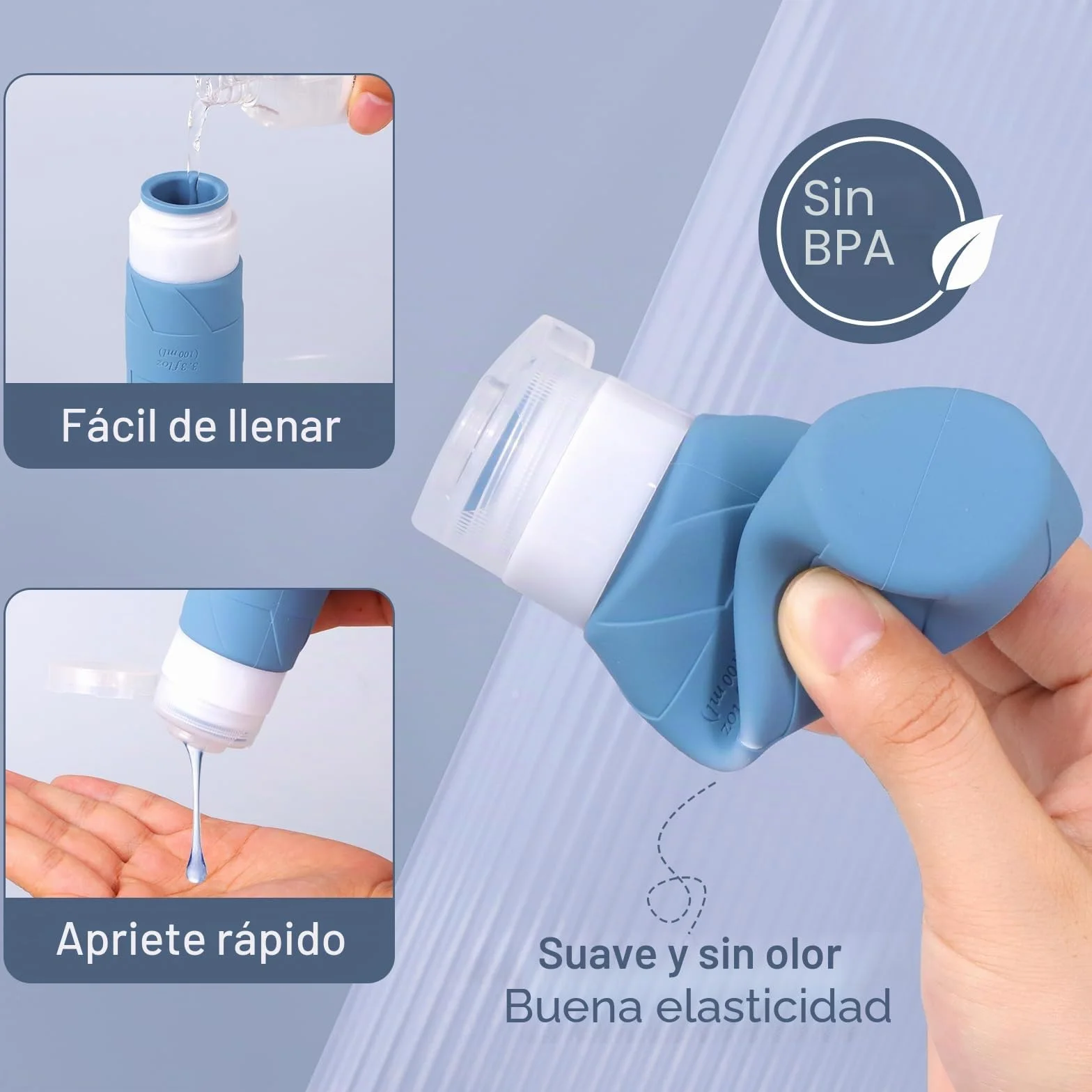FDADVAN Botella de Viaje de Silicona 100ml 4 Unidades Kit de Viaje para Champú Gel de Ducha Morandi