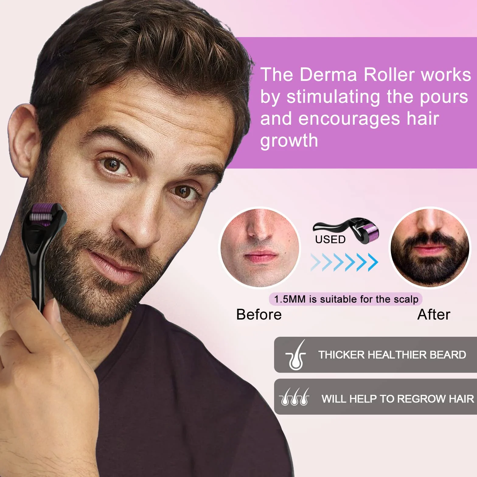 Derma Roller 0,5 mm 540 microagujas de titanio para cara barba cicatrices Rodillo facial