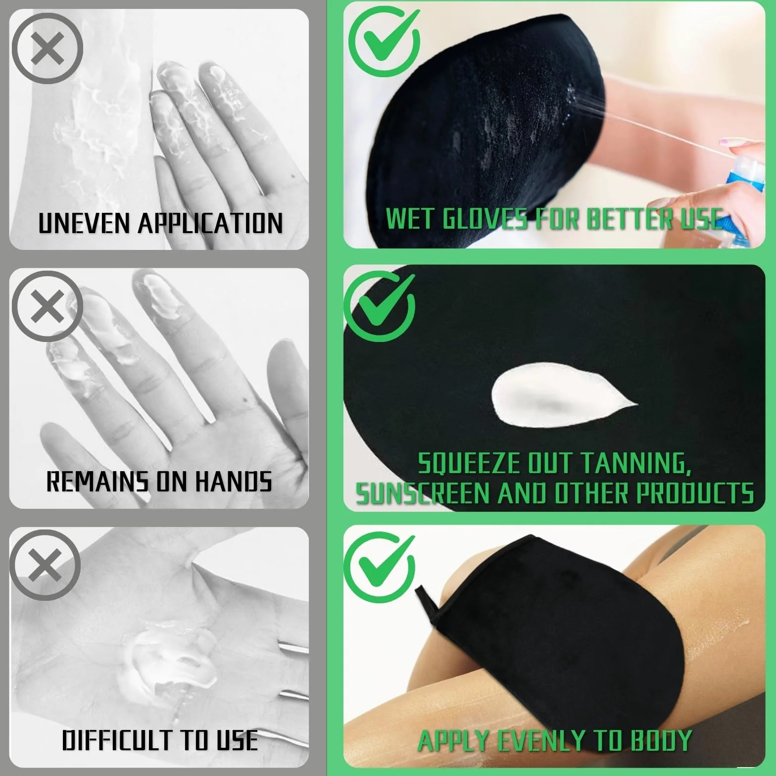 KEYRI 2 Piezas Guantes Autobronceadores Reutilizables Doble Cara para Aplicar Crema Protector Solar (Negro)