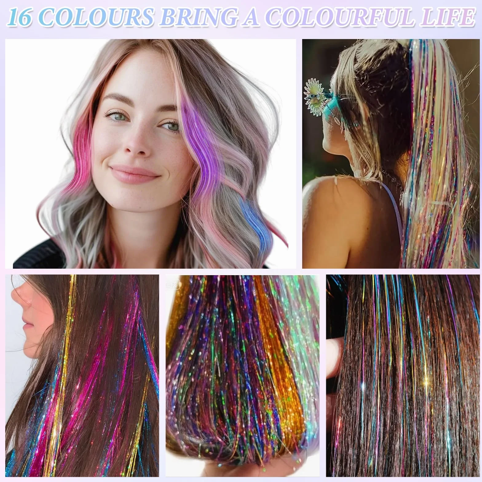 Kit De 16 Colores De Paillettes Extensiones Para Pelo, 3200 Mechas Brillantes