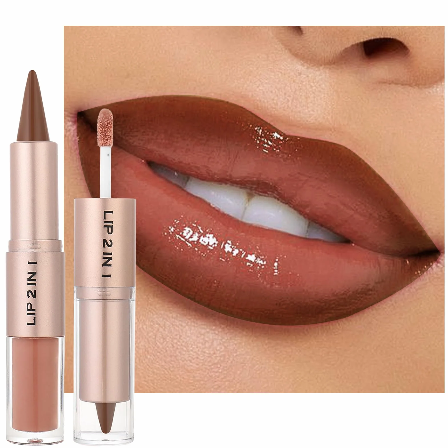 Erinde 2-en-1 Perfilador de Labios & Brillo, Labial Hidratante y Perfilador Mate, Alta Pigmentación, Larga Duración #06