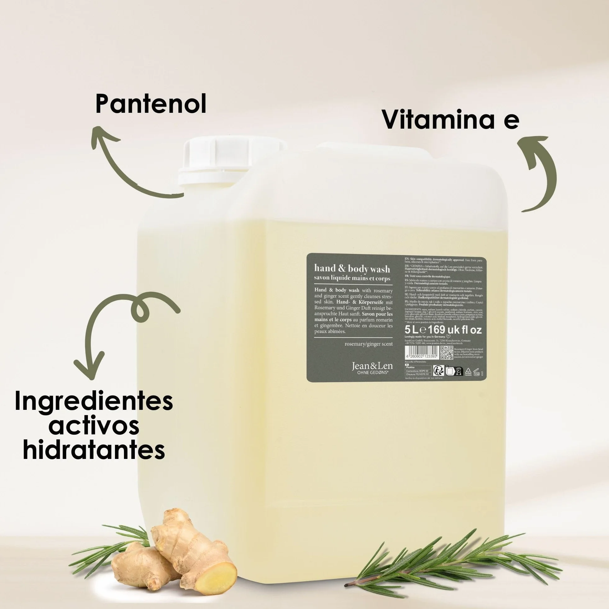 Jean & Len Hand & Body Wash Rosemary & Ginger 5 L