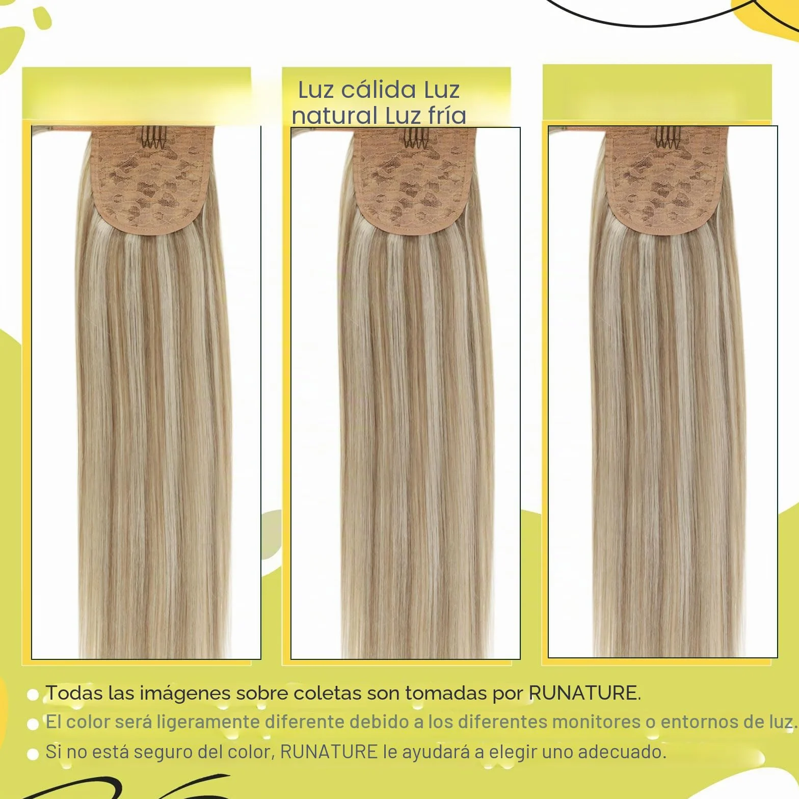 RUNATURE Extensiones Pelo Natural de Coleta Marron Claro con Rubia 30cm 70g Platino Extensiones Coleta Pelo Natural Liso #8P60