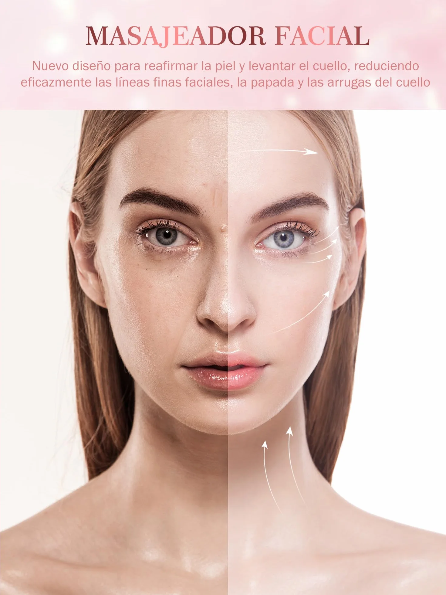 Masajeador Facial Antiarrugas Eléctrico con Calor 42°C Luz LED EMS para Cara y Cuello