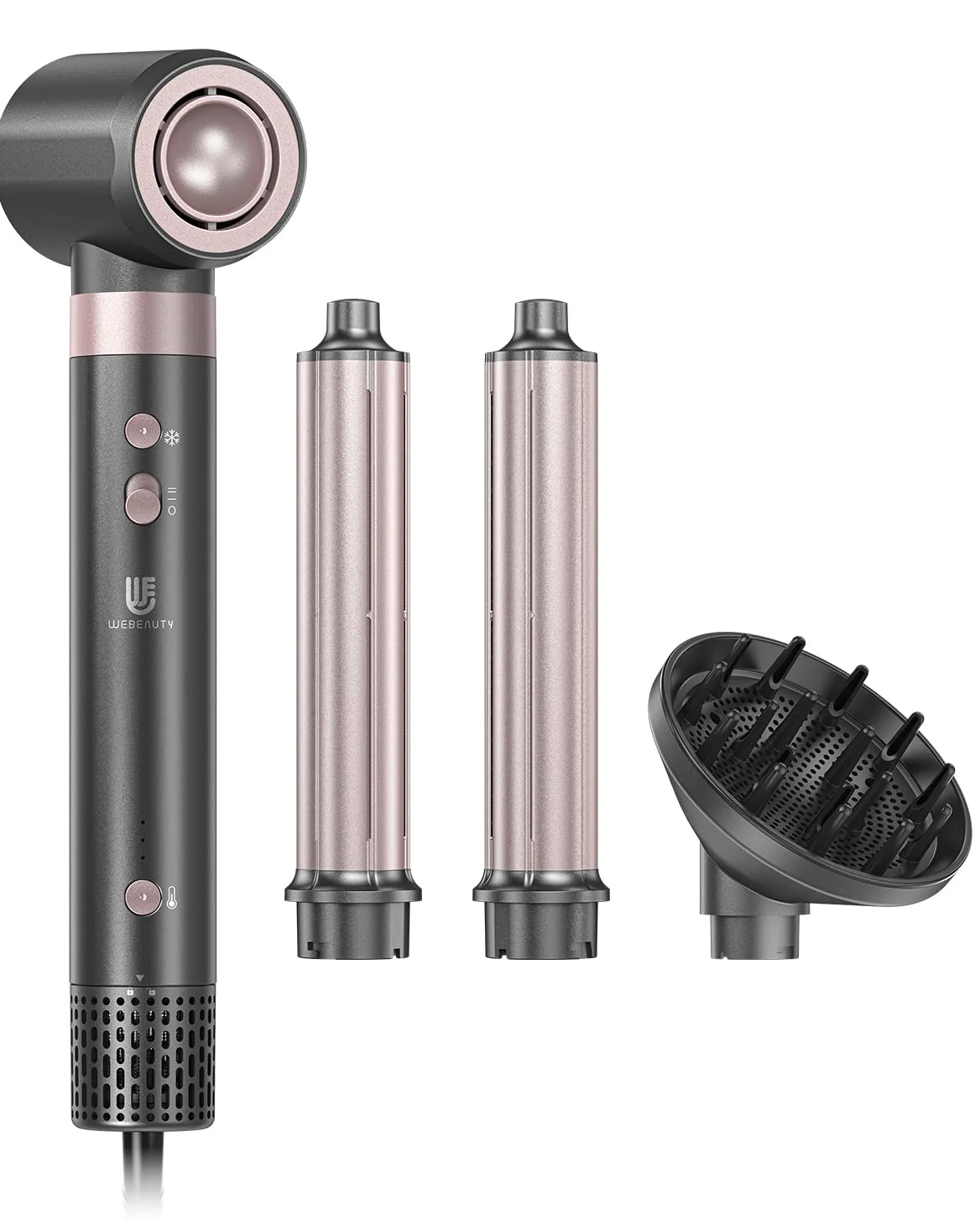 webeauty 4 en 1 Moldeador Pelo Aire, Cepillo Secador de Pelo Multifunción | 110,000 RPM/Min,30M/S,1400W Secador de Pelo Profesional con Rizador de Pelo Automatico,Difusor,500 Millones de Iones Negativo