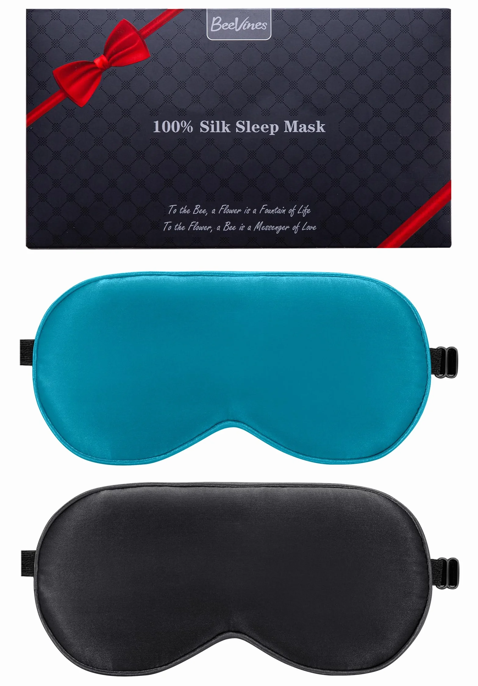 BeeVines Antifaz de Seda Pura 100% Natural para Dormir, Paquete de 2