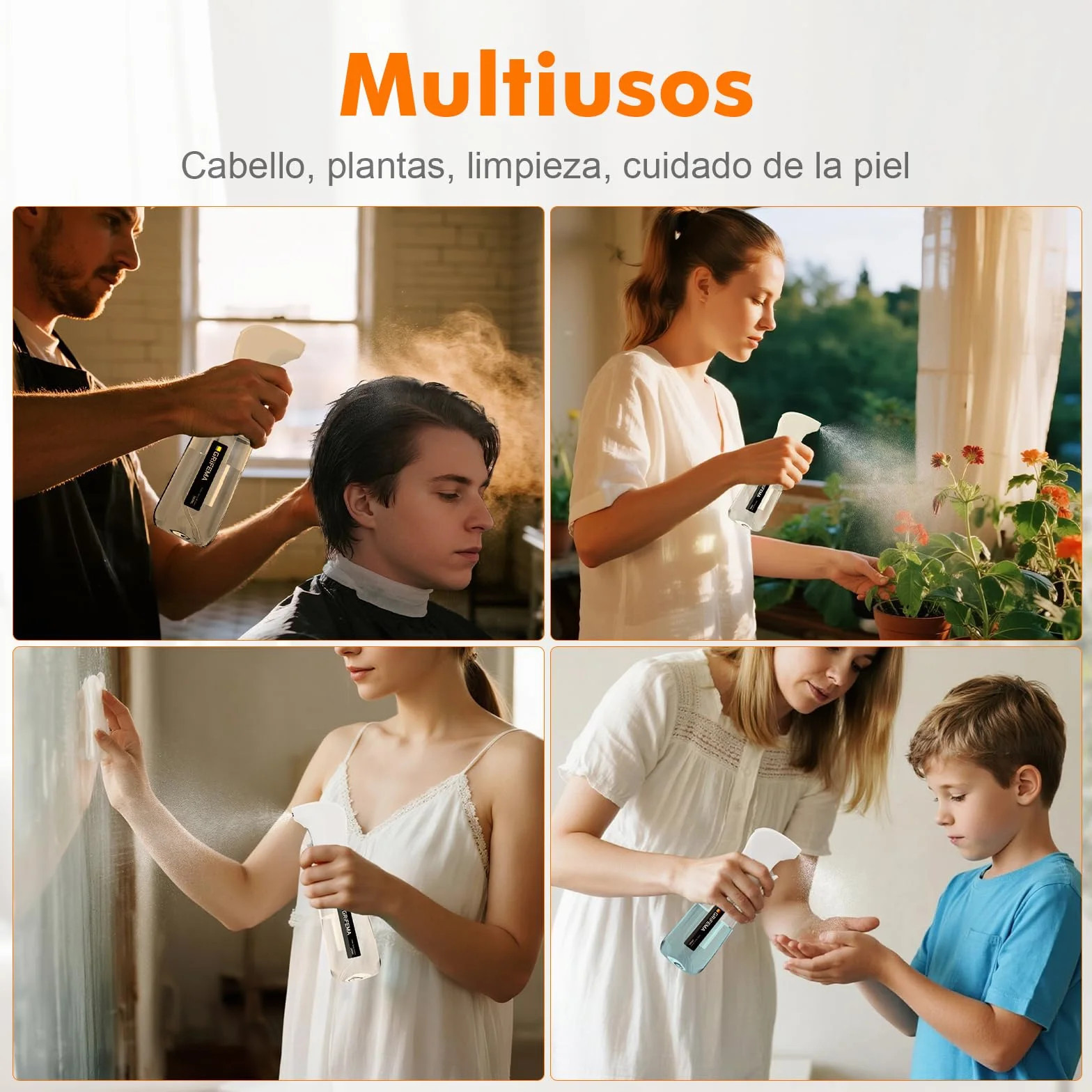 GRIFEMA Botella Spray Pulverizador de Agua 200 ml Blanco Reutilizable Niebla Fina