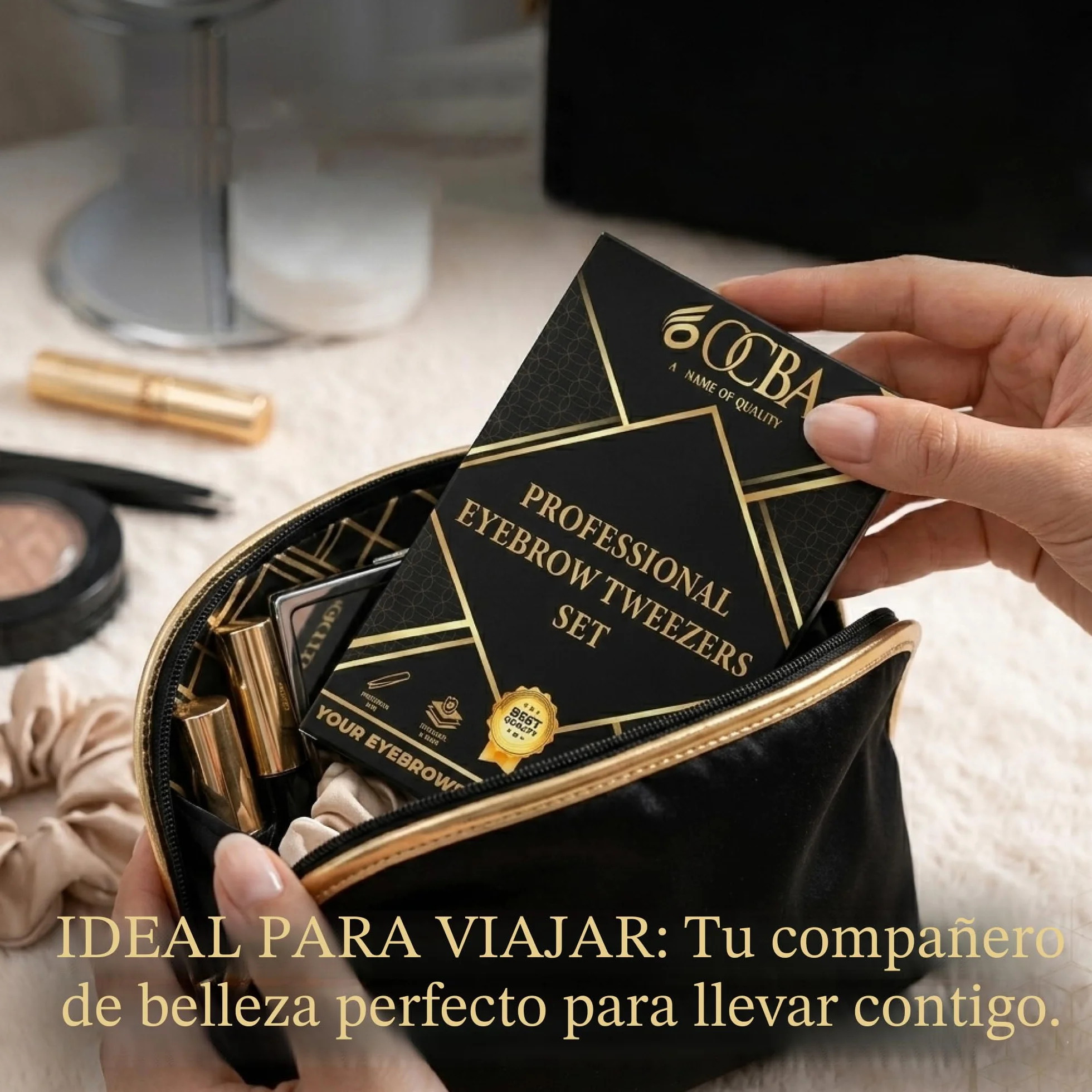 OCBA Pinzas para cejas profesionales antideslizantes Punta mejorada 4 piezas Negro