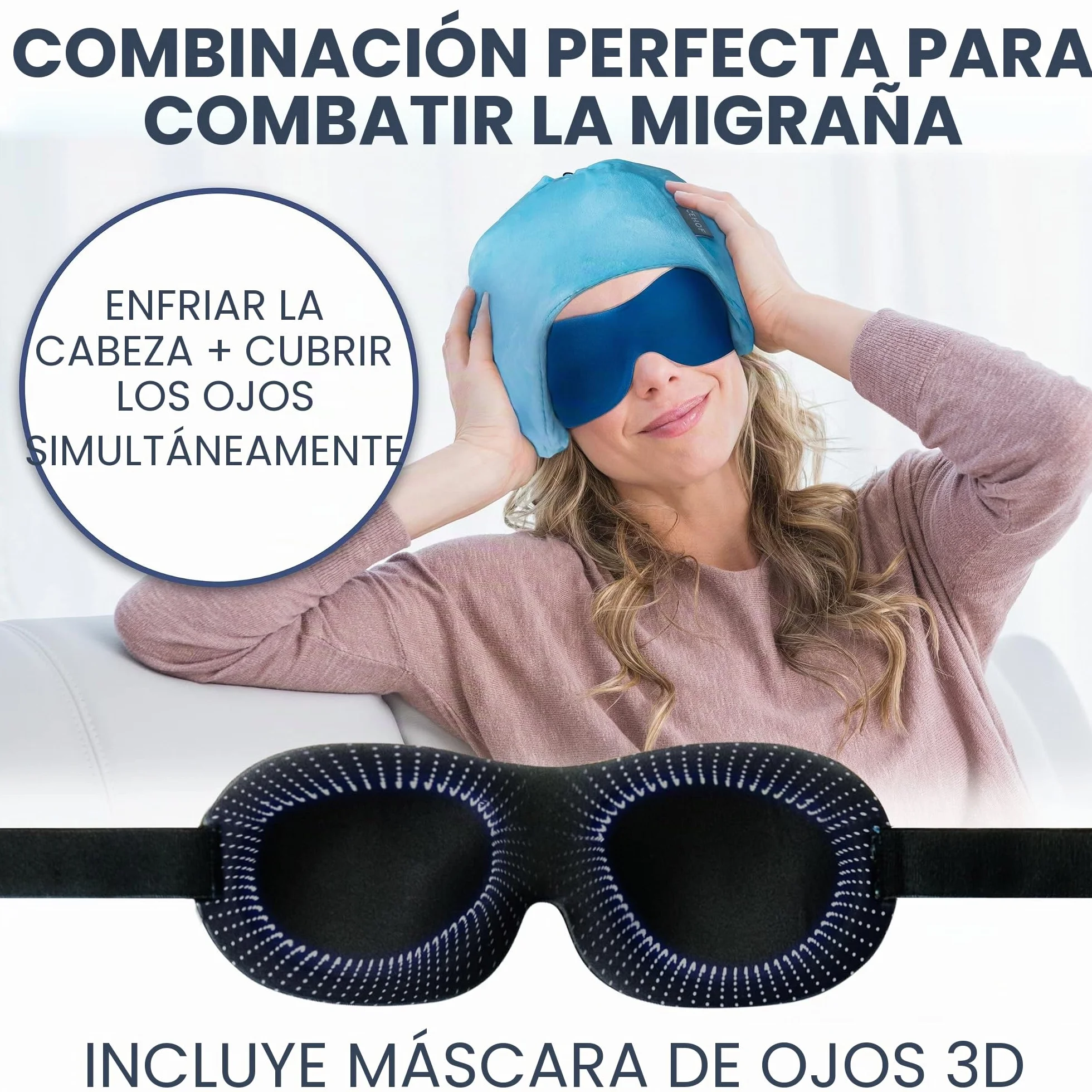 ICEHOF Gorro de refrigeración con almohadillas extraíbles y máscara 3D para quimioterapia y migrañas