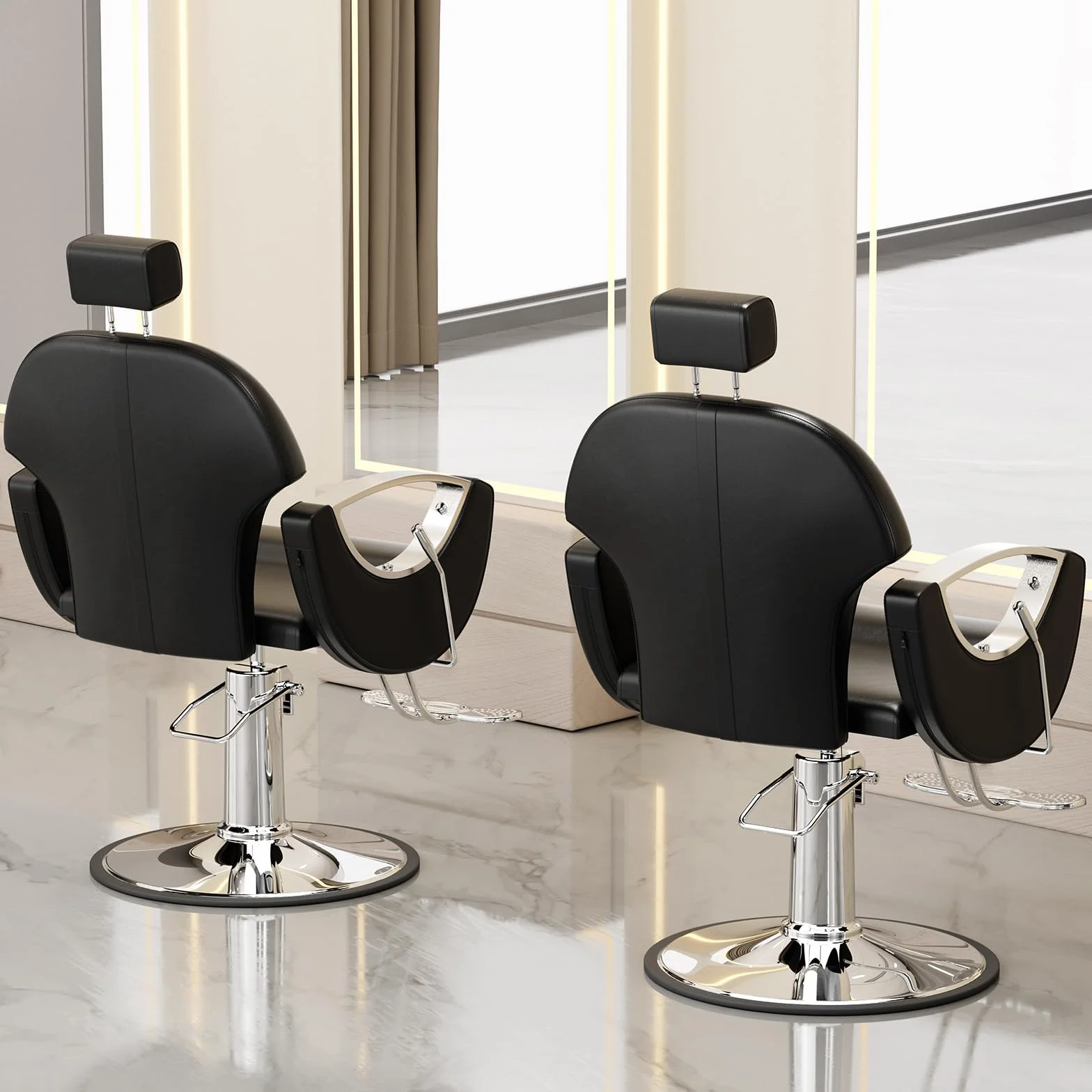 Sillón de Peluquería Reclinable Hidráulico Altura Ajustable 360° 64x59x104-119 cm Negro