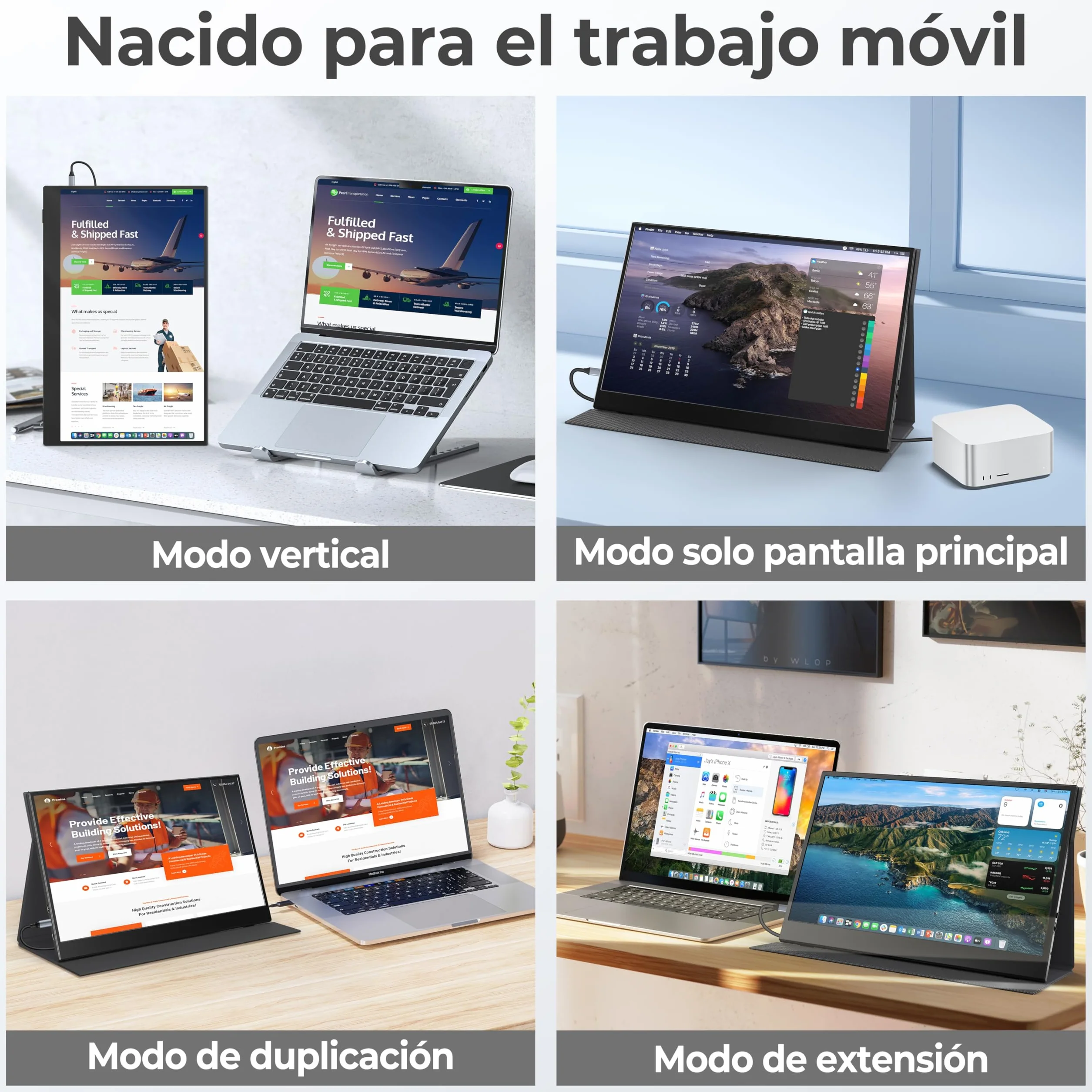 Monitor Portátil 15,6" Full HD IPS 1080P Mate, Ultra Ligero, HDMI/USB-C, VESA