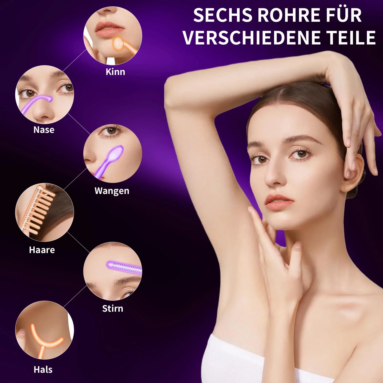 Barra de alta frecuencia para la cara, iklestar Barra de alta frecuencia con 6 tubos de vidrio, Kit de máquina facial portátil para uso doméstico