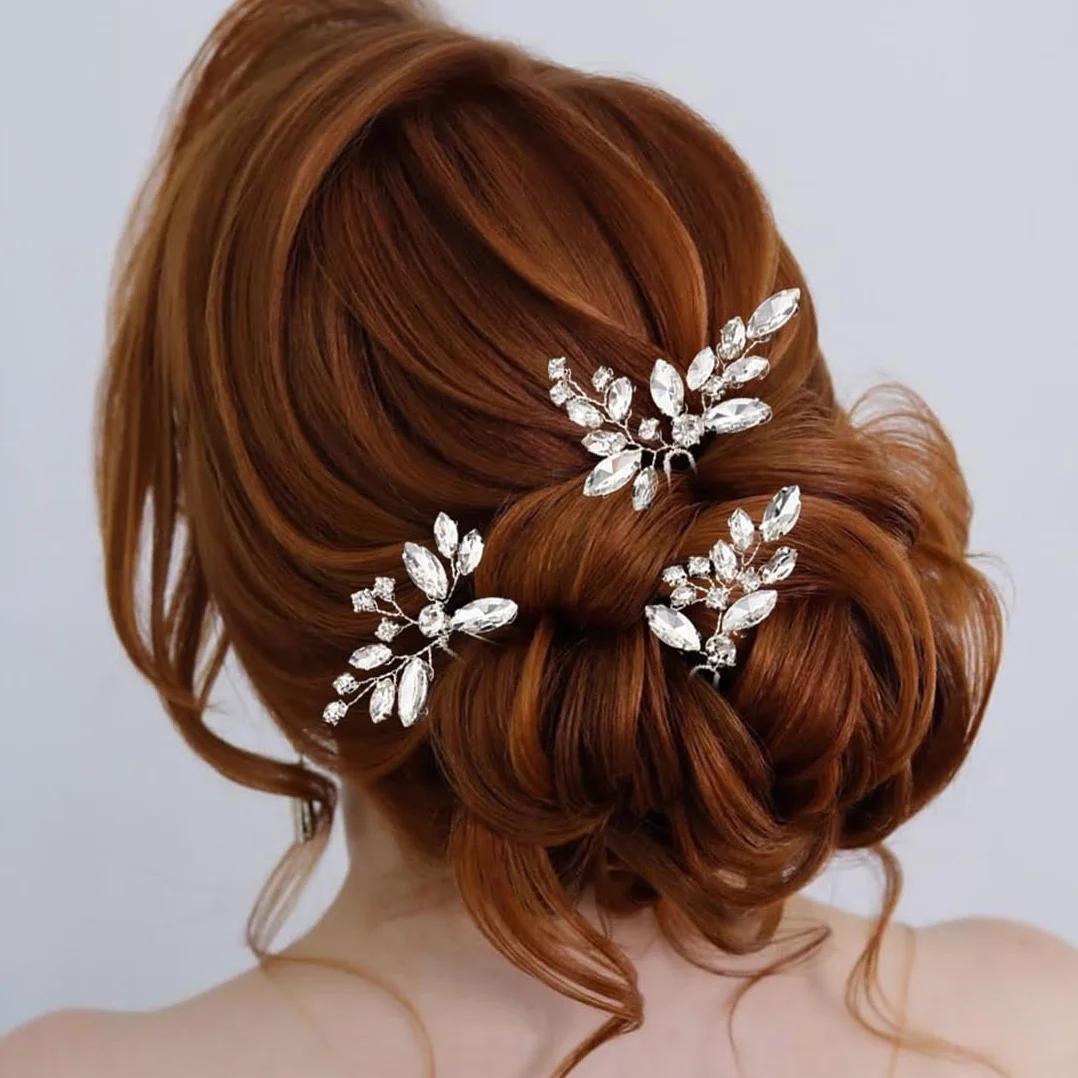 Horquillas de Novia Cristal Hoja para Boda, Moño Broches para Mujeres, Tocado Diamantes de Imitación Pinzas Pelo Accesorios