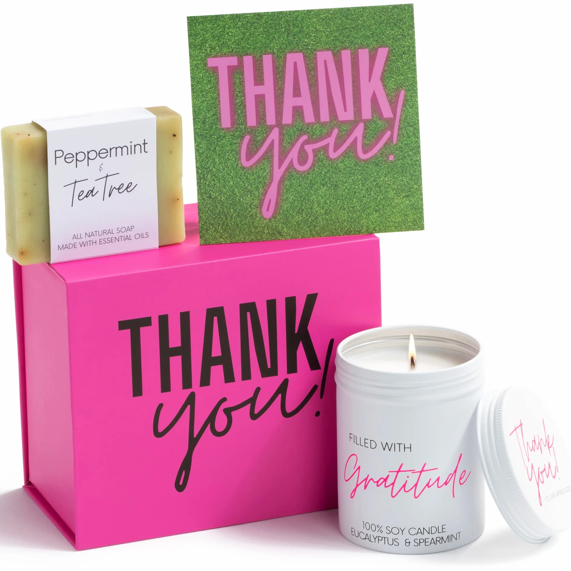 Boxzie Regalos de agradecimiento para mujeres, juego de caja de regalo de agradecimiento, bonitas ideas de cesta de gratitud, regalos de velas pensados para empleadas, jefes, compañeros de trabajo,