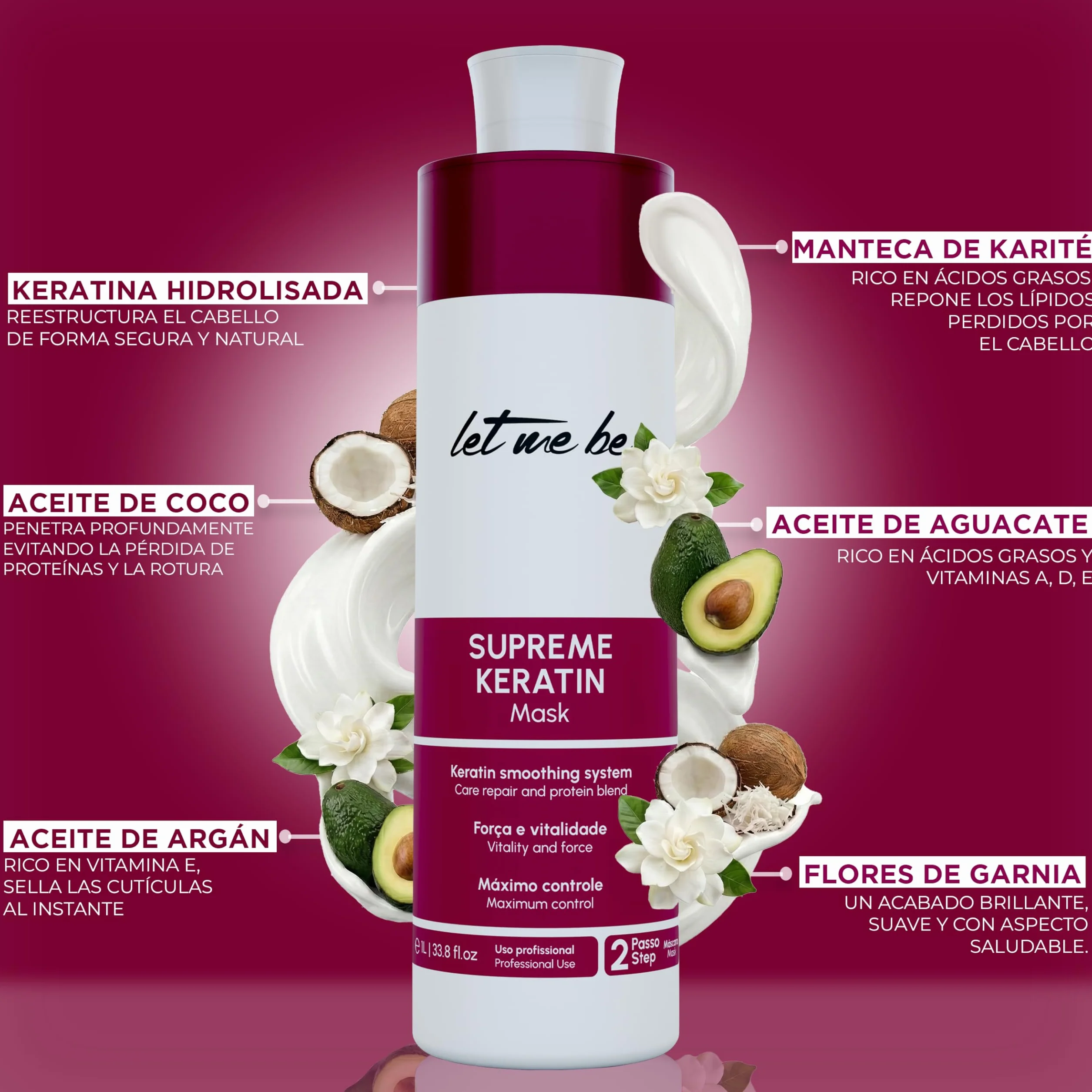 SupremeMask Keratina 2 en 1 Champú Antirresiduos Mascarilla Alisado Brasileño 2x500ml