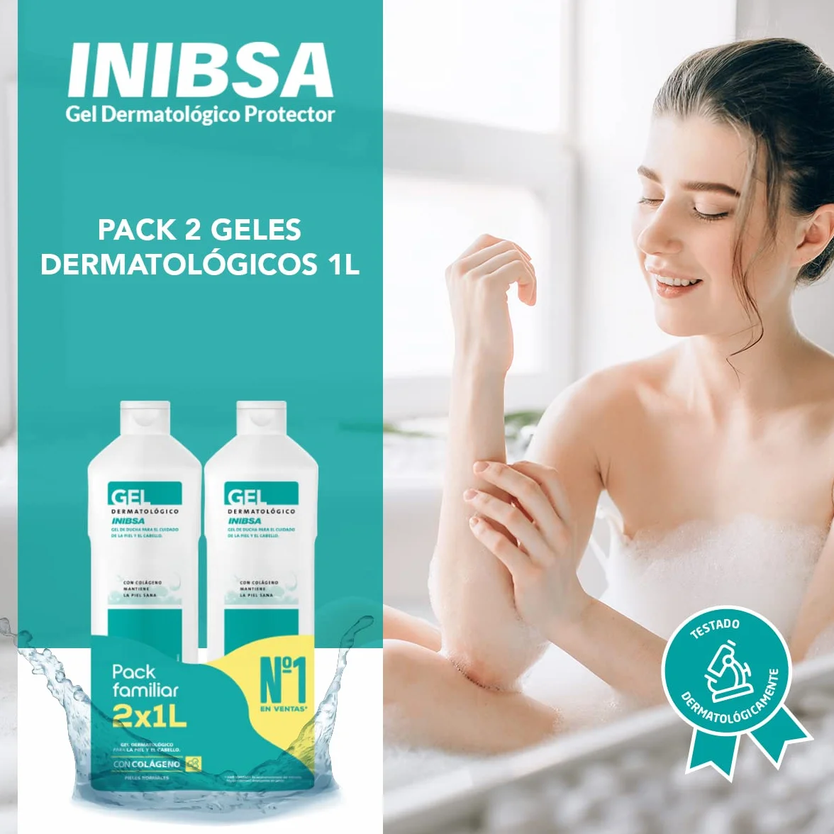 INIBSA Gel de baño dermatológico 2 L Paquete de 2 x 1 L