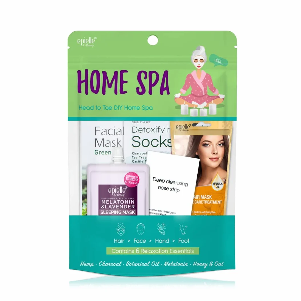 Kit de spa para el hogar | Belleza coreana de cabeza a dedo | Calcetines y guantes, máscara para el cabello, cuidado facial | 6 artículos incluidos