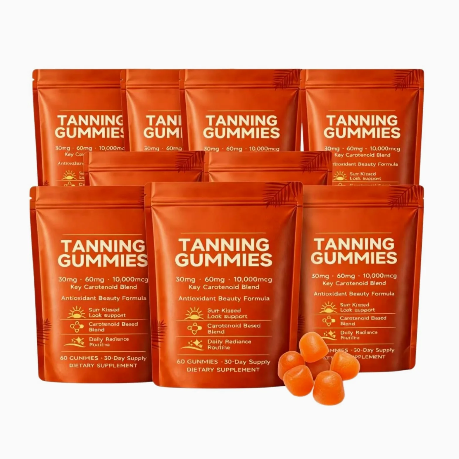 Gummies bronceadoresbronceado rápido sin sol, bronceadores para mujeresmezcla de astaxantina, betacaroteno y licopeno, brillo de la piel e hidratación para un brillo natural,