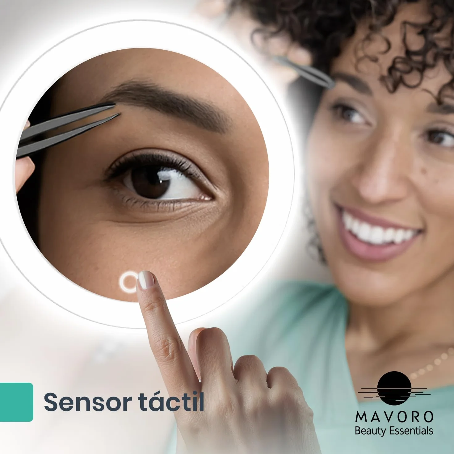 Mavoro Espejo Aumentador LED 17 cm 5X con Ventosas Fuertes Espejo de Maquillaje Iluminado Portátil