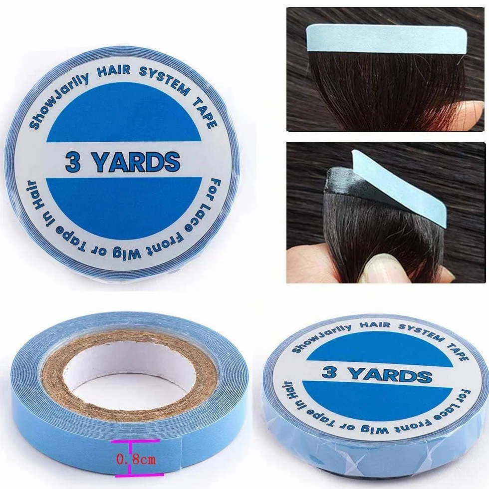 Cinta adhesiva de doble cara super azul 0,8 * 3 yardas para extensiones de pelo humano peluca Toupee