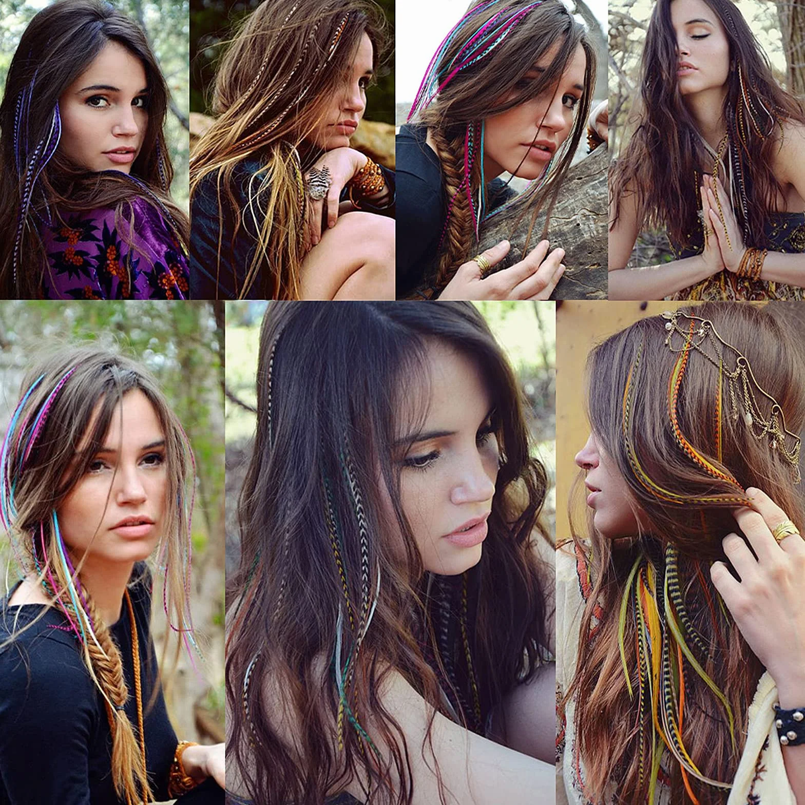Extensiones de Pelo Plumas, Kit de Extensión con Cuentas para Mujeres - Cabello Sintético de Colores