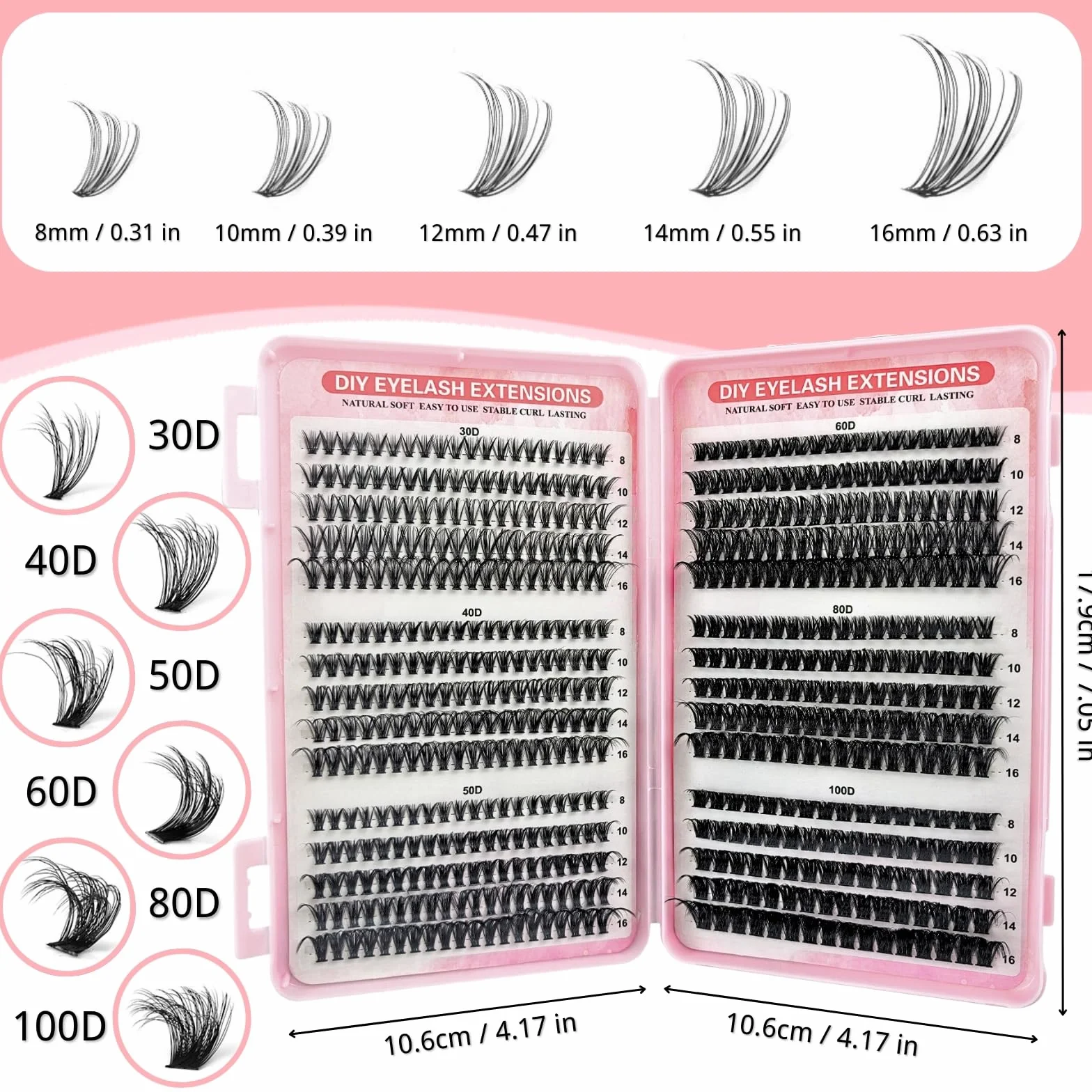 KEYRI 580 Piezas Pestañas Postizas 30-40-50-60-80-100D Curl Lash Lift Kit Extensiones de Pestañas 8-16mm Mix