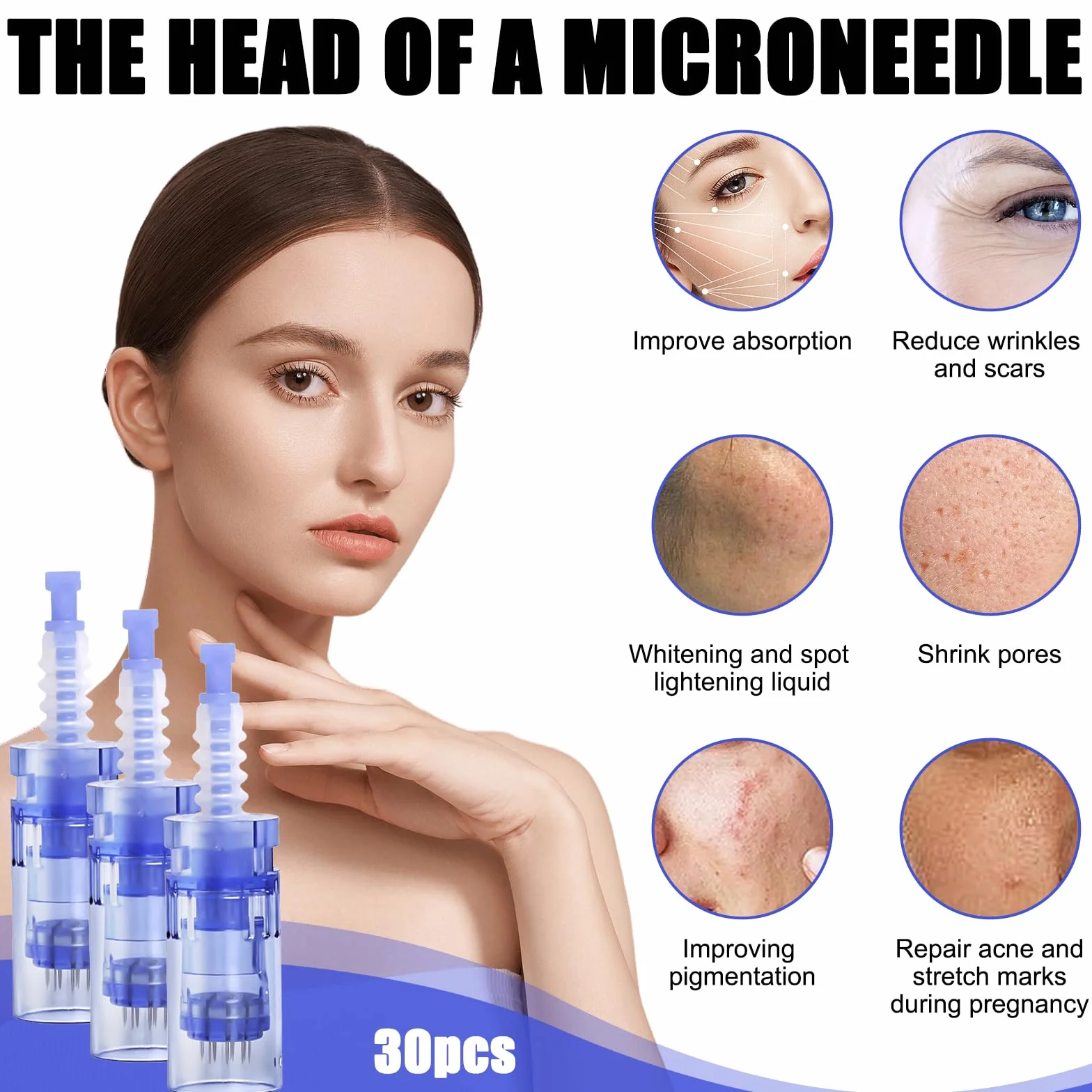 Vaileal 30 piezas Microneedling Agujas de repuesto Derma Pen para eliminación de acné cicatrices arrugas