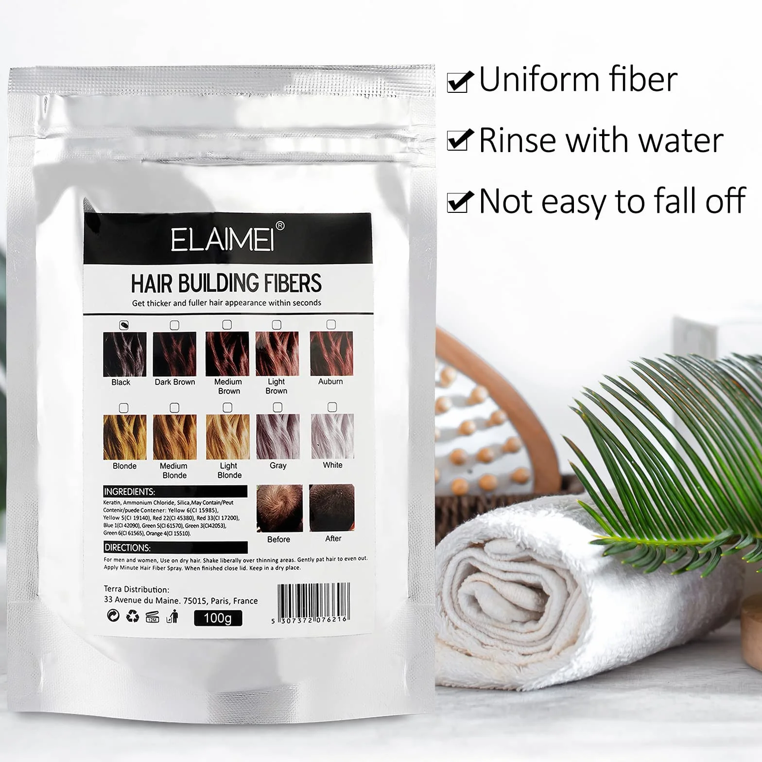 Fibra para el cabello de queratina, polvo capilar especial hombres y mujeres, Marrón oscuro 100G