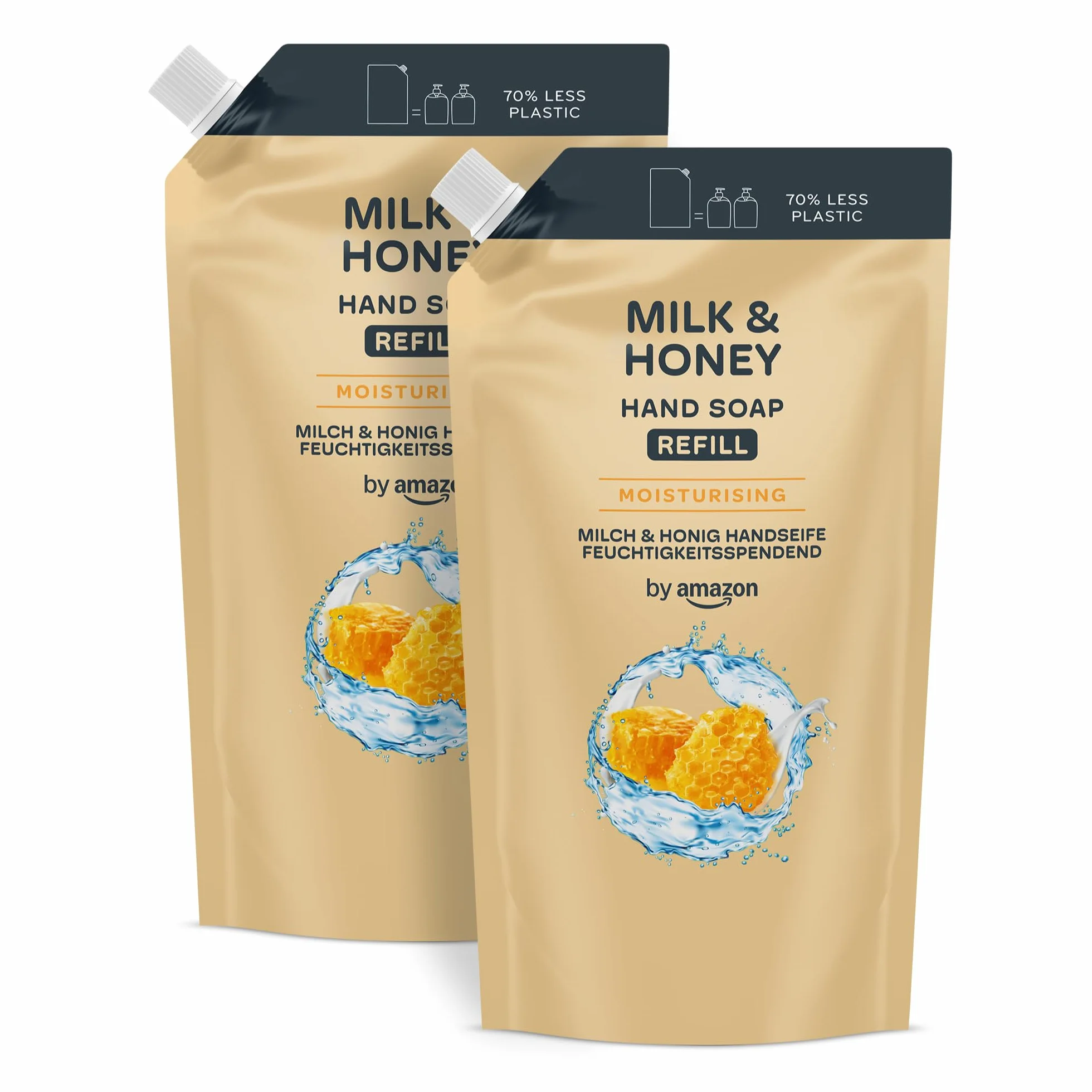 Amazon Recambio de jabón de manos de miel y leche, 2 x 1000 ml