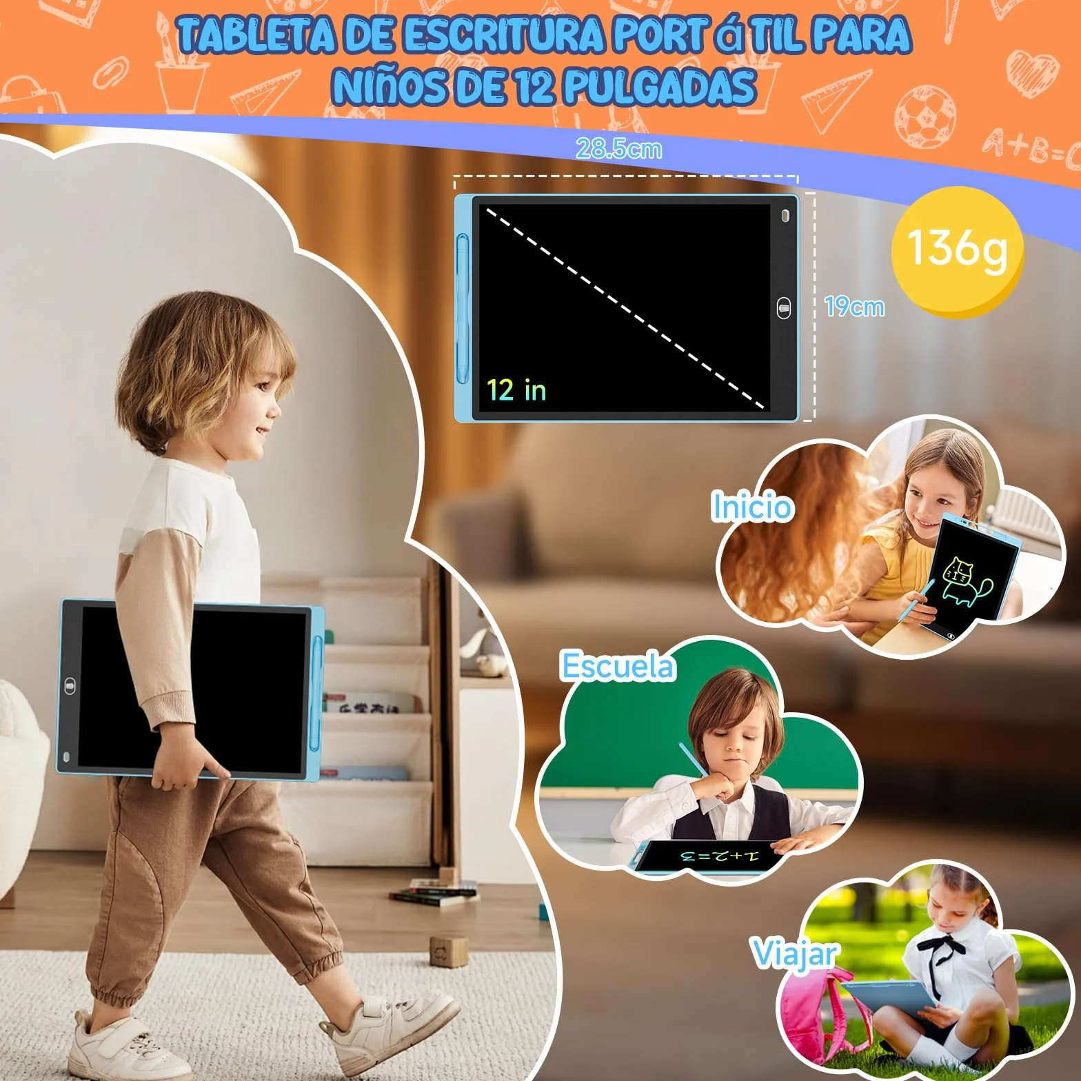Electight Tablet Escritura LCD Color 12 Pulgadas 2 Packs, Juguetes Educativo Niños con Borrable y Bloqueo, Azul