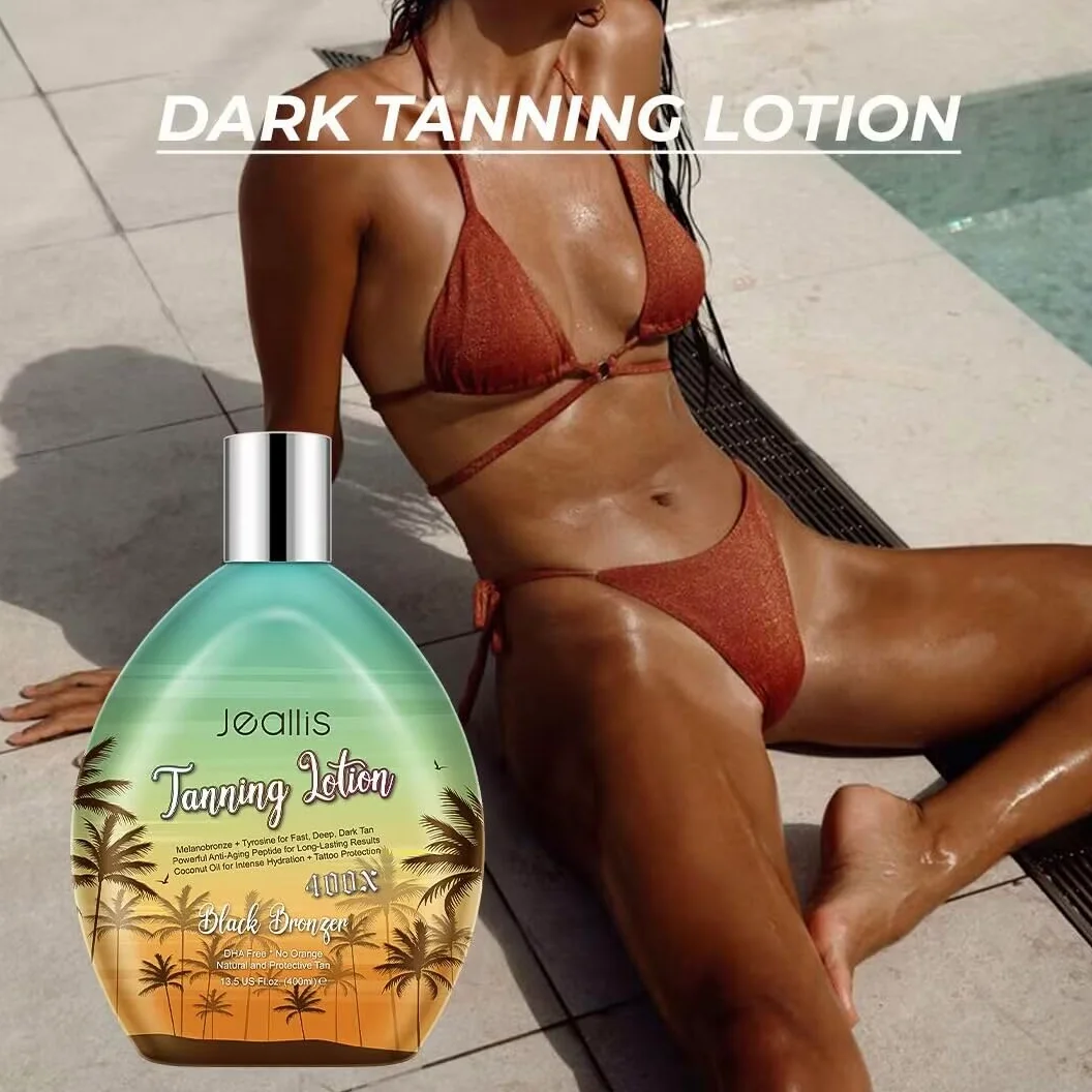 jeallis jeallis Extreme Dark Loción Aceleradora para Camas Solares Interiores y Exteriores con Fórmula Protectora para Tatuajes Sin Dha, 350 ml
