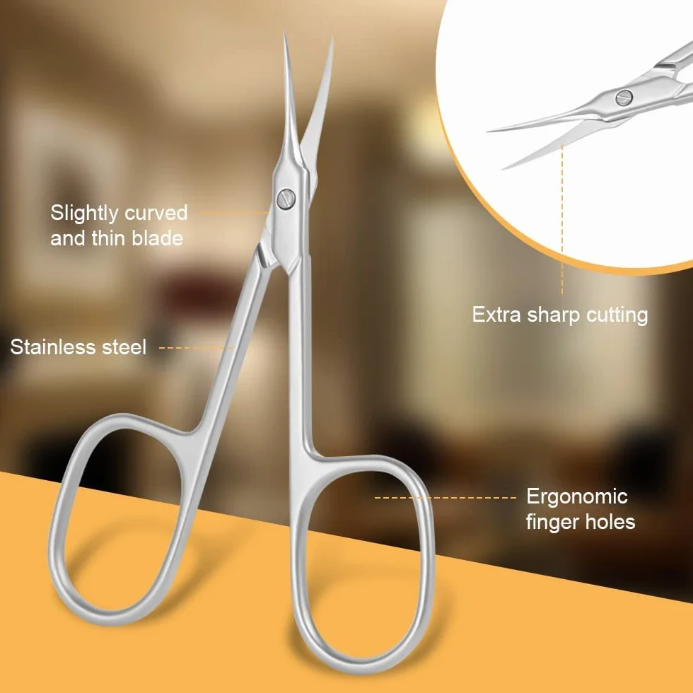 Tijeras Profesionales para Uñas de Acero Inoxidable, Tijera Curva Extra Afilada para Cutícula y Vello Facial