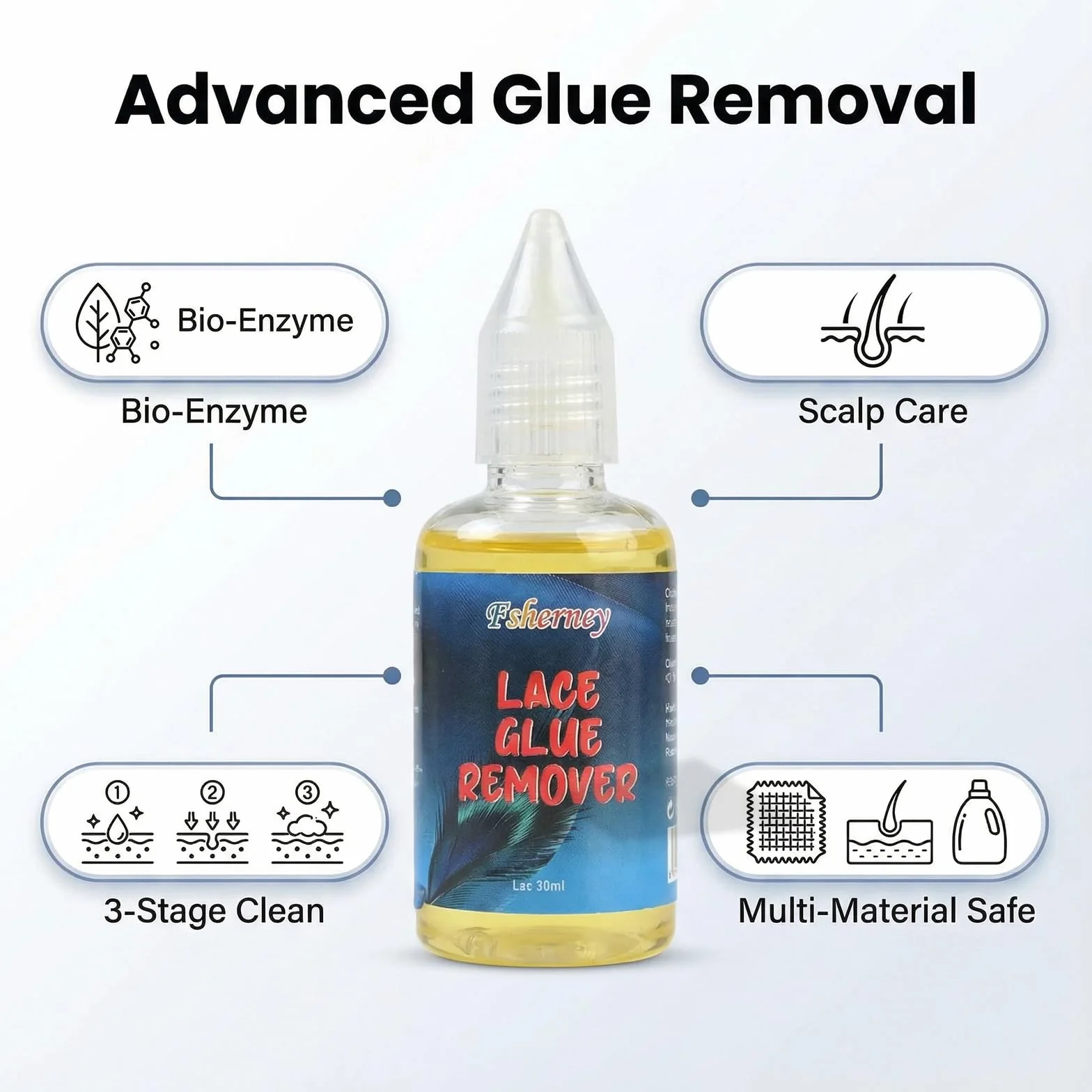 Removedor de Cinta Adhesiva para Extensiones de Cabello 30ml – Disolvente de Pegamento para Pelucas