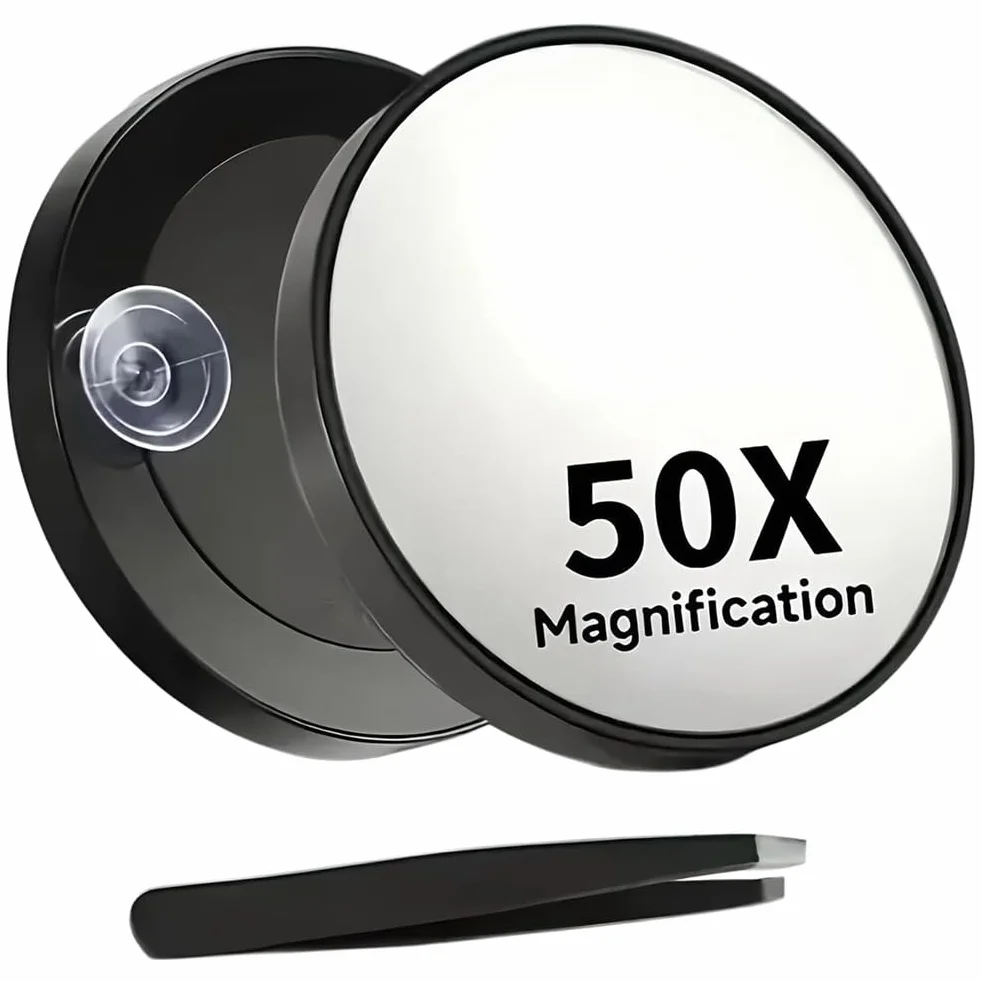 Espejo de Maquillaje 50X Aumento con Ventosa, Viaje, Pinzas
