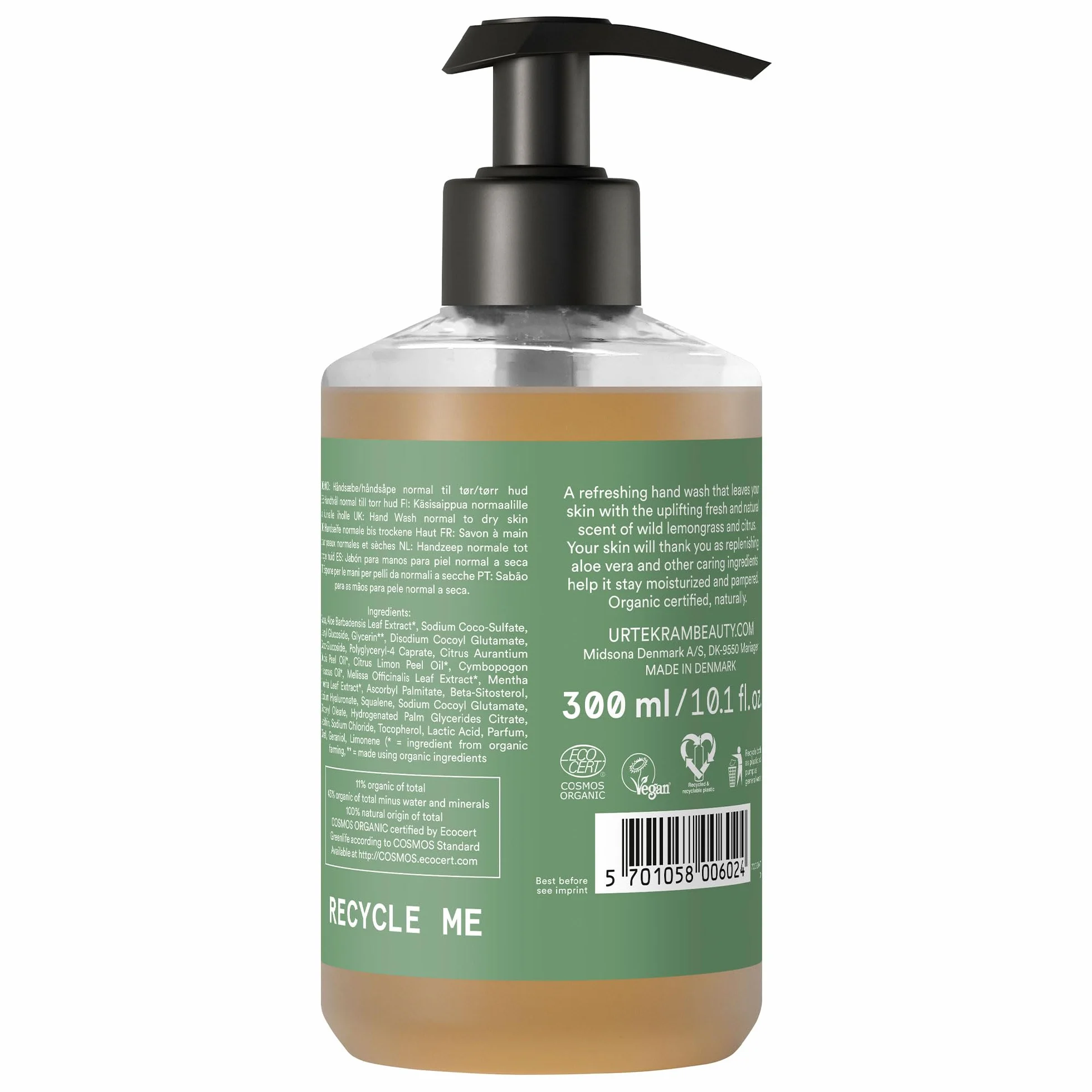 Urtekram Blown Away Wild Lemongrass Jabón de Manos 300 ml Ecológico
