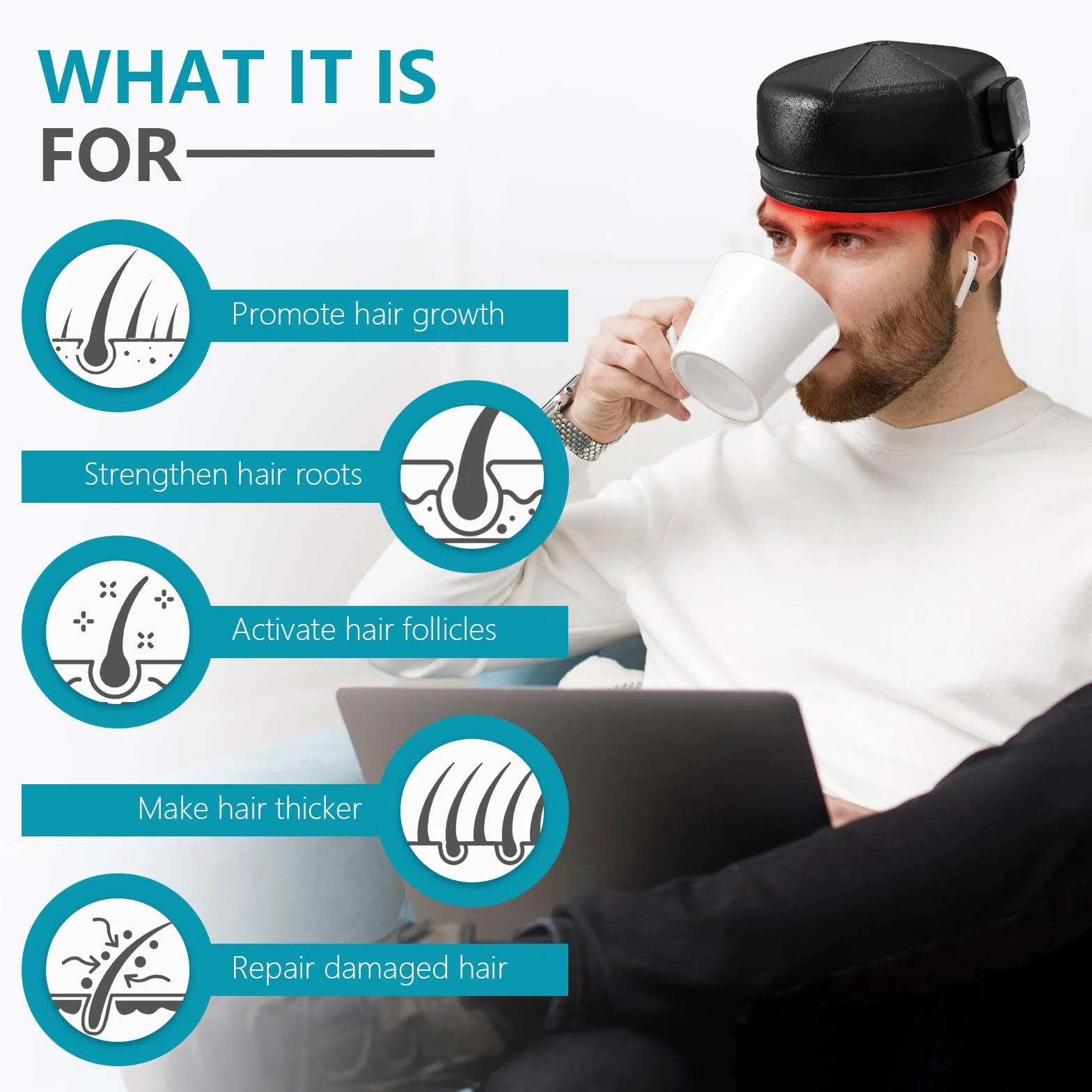 iKeener lllt Laser Capilar para Cabello, Inalámbrico 660nm & 850nm Casco Laser para Tratamientos Crecepelos, Dispositivos para Regeneración Capilar para Hombre Mujer