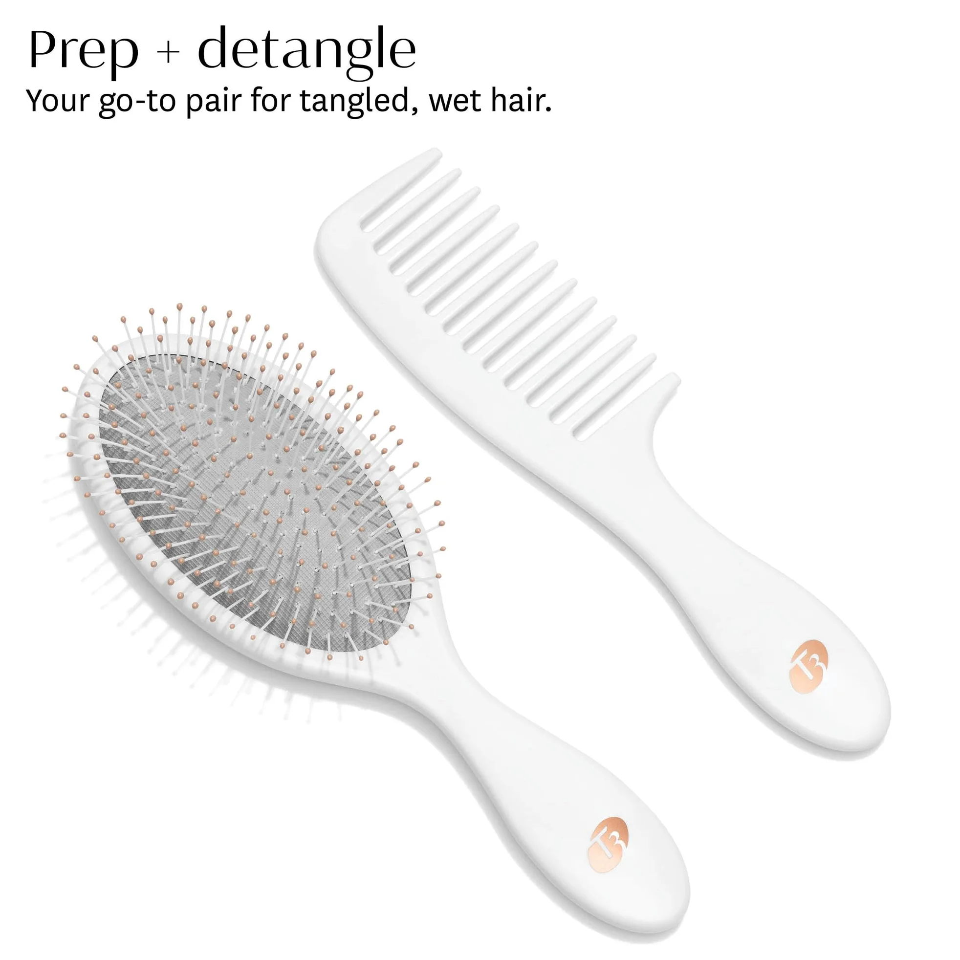 T3 Detangle Duo de cepillo, juego de cepillo de ducha y cepillo para desenredar, cepillar para dispersar el líquido y cepillar para desenredar el cabello húmedo, para todo tipo de cabello