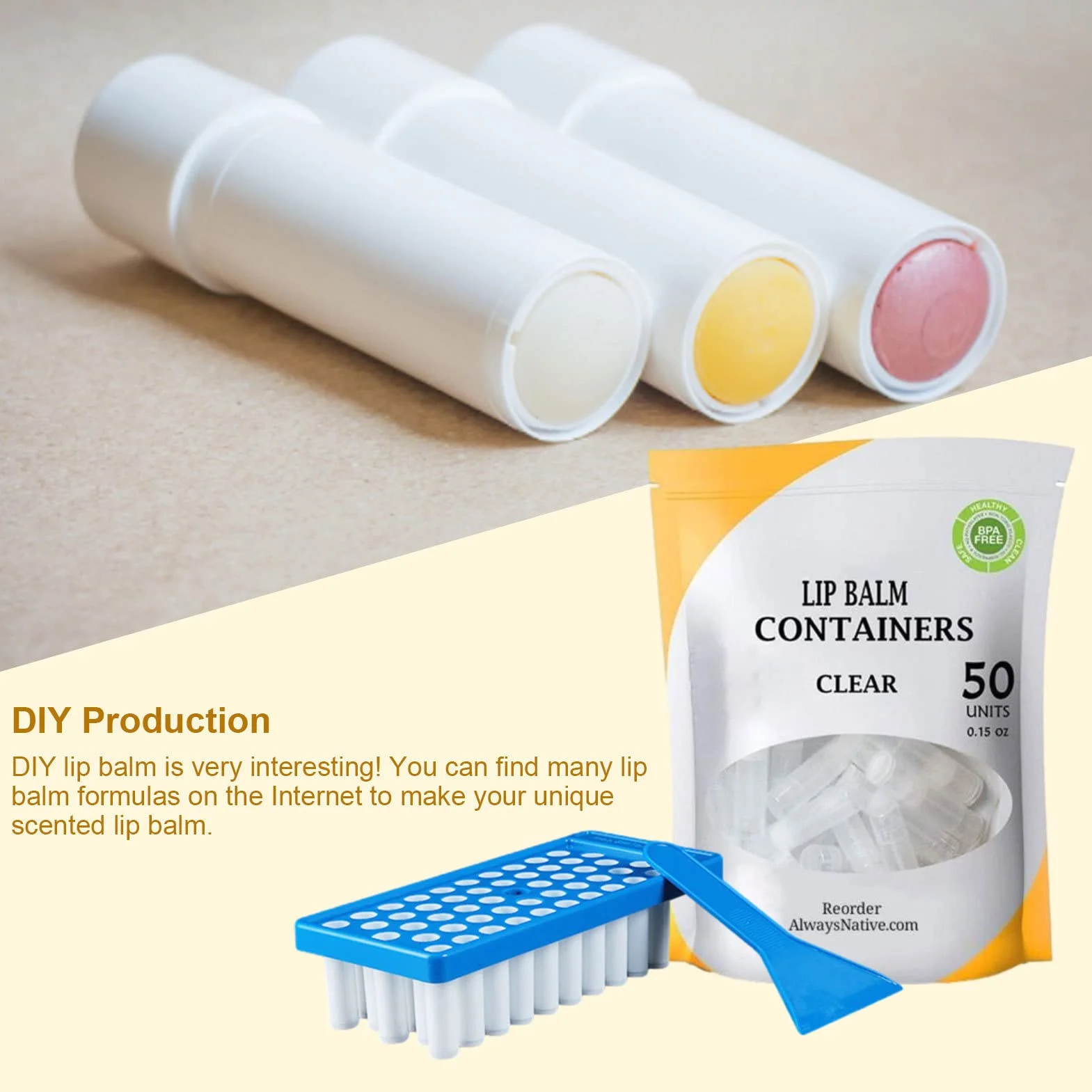 Kit de elaboración de bálsamo labial con bandeja de relleno, espátula y 50 tubos vacíos