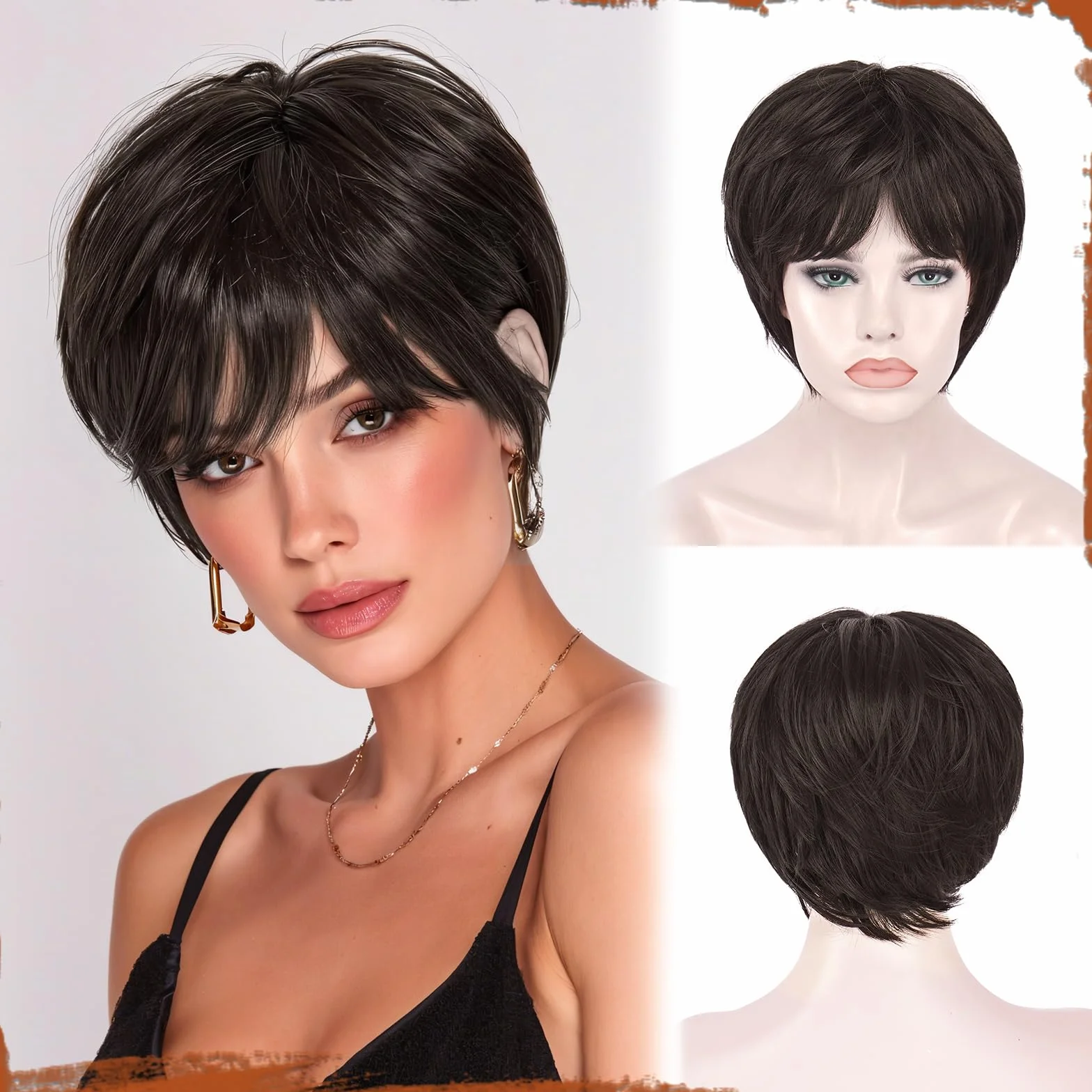 Sofeiyan Peluca Corta Estilo Pixie para Mujer, Resistente al Calor, 23 cm Marrón